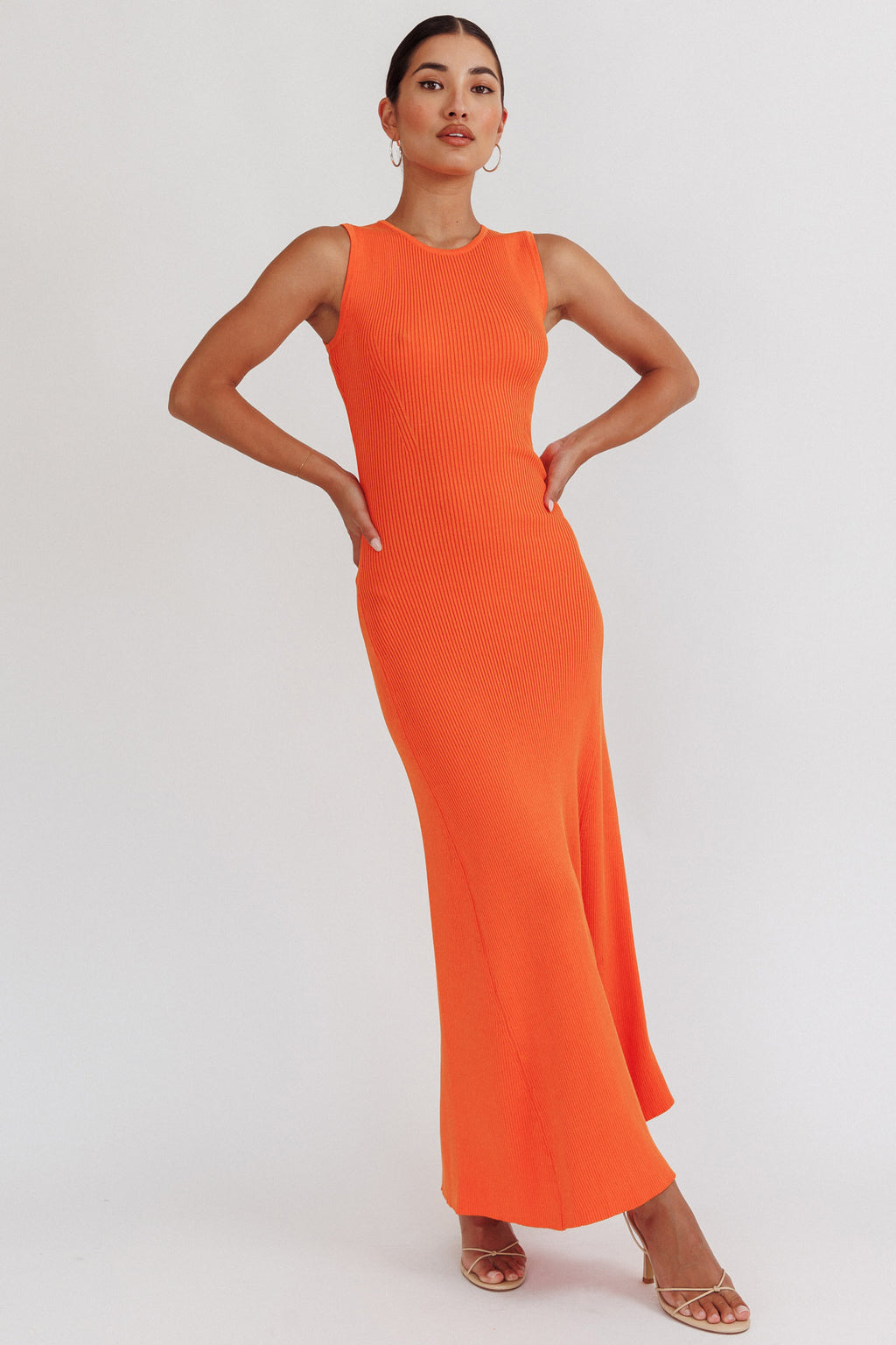 Braylee Sleeveless Ribbed Knit Maxi Dress Orange by Selfie Leslie Australia