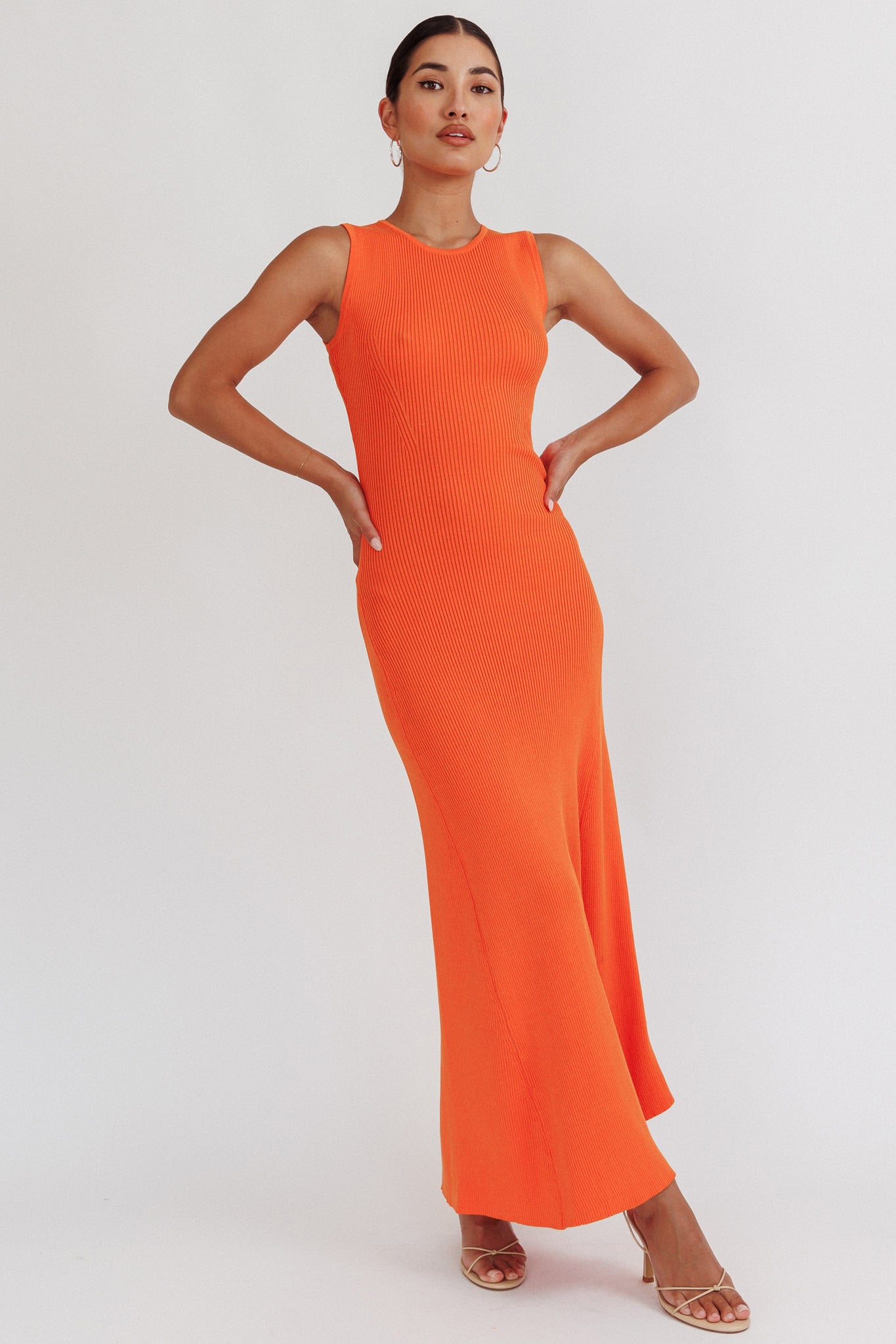 Braylee Sleeveless Ribbed Knit Maxi Dress Orange by Selfie Leslie Australia