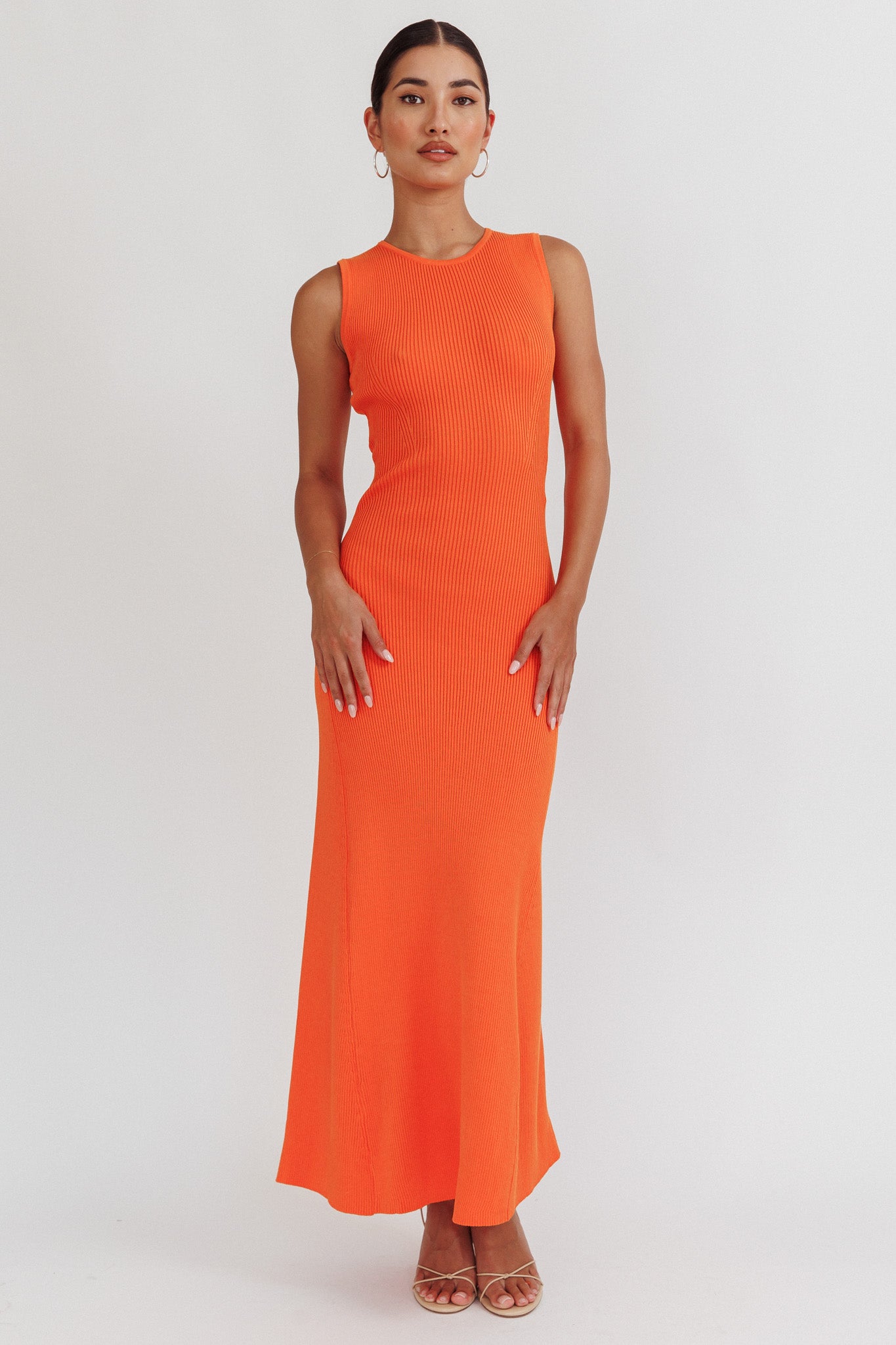 Braylee Sleeveless Ribbed Knit Maxi Dress Orange by Selfie Leslie Australia