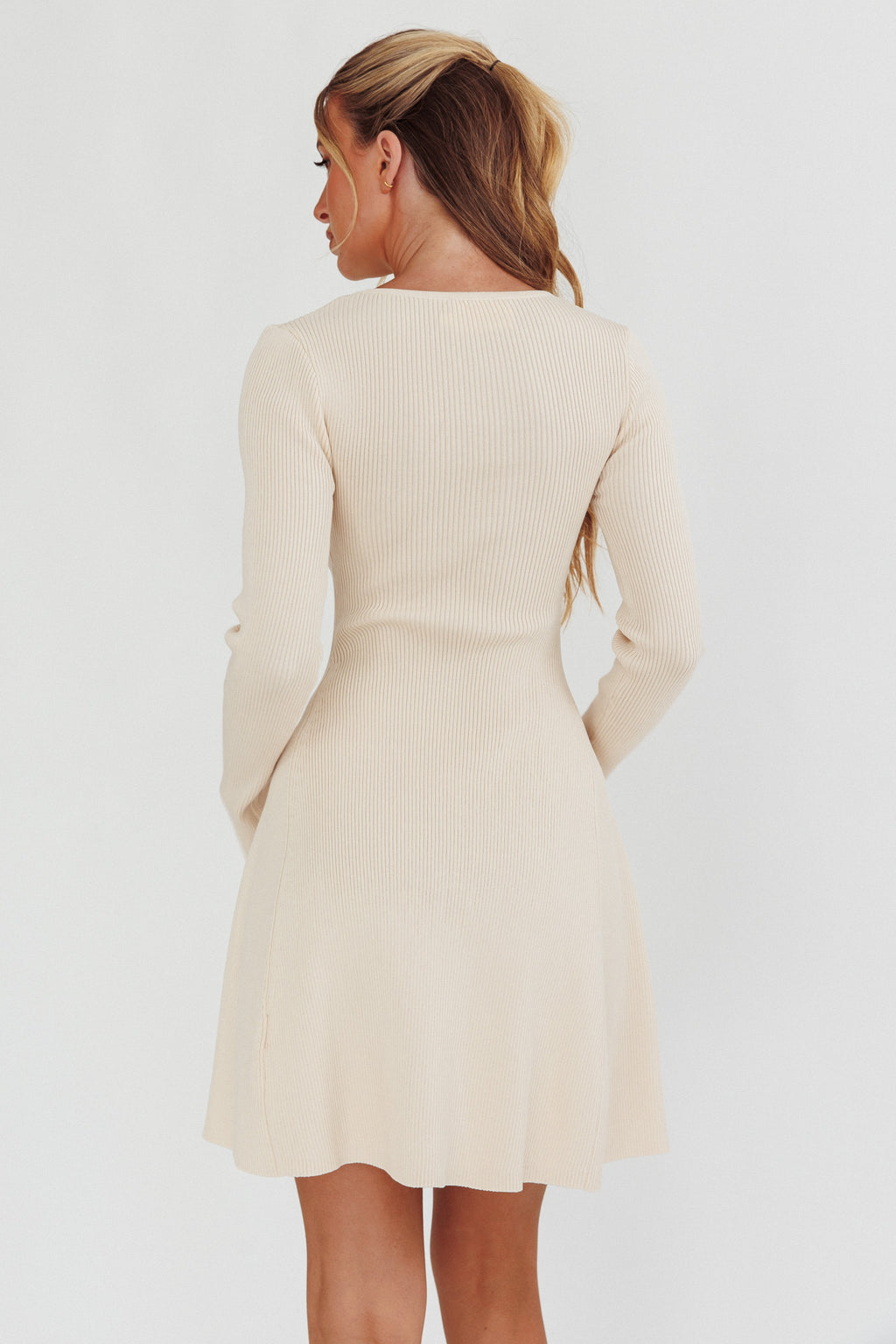 Intuitions Long Sleeve Ribbed Knit Dress Cream by Selfie Leslie Australia