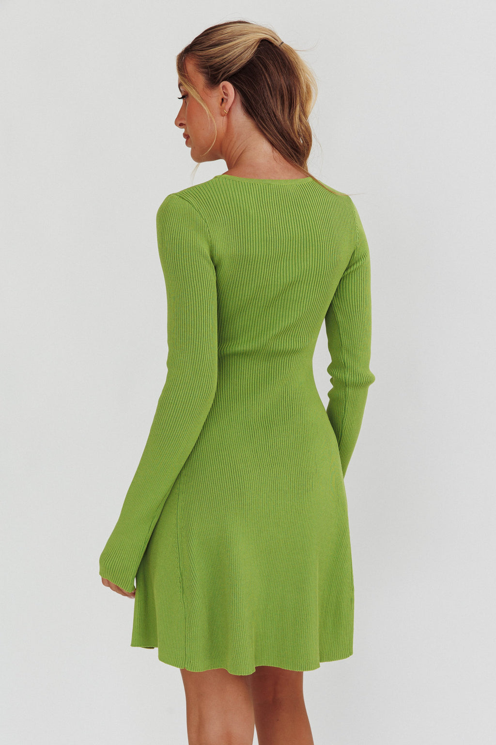 Intuitions Long Sleeve Ribbed Knit Dress Green by Selfie Leslie Australia