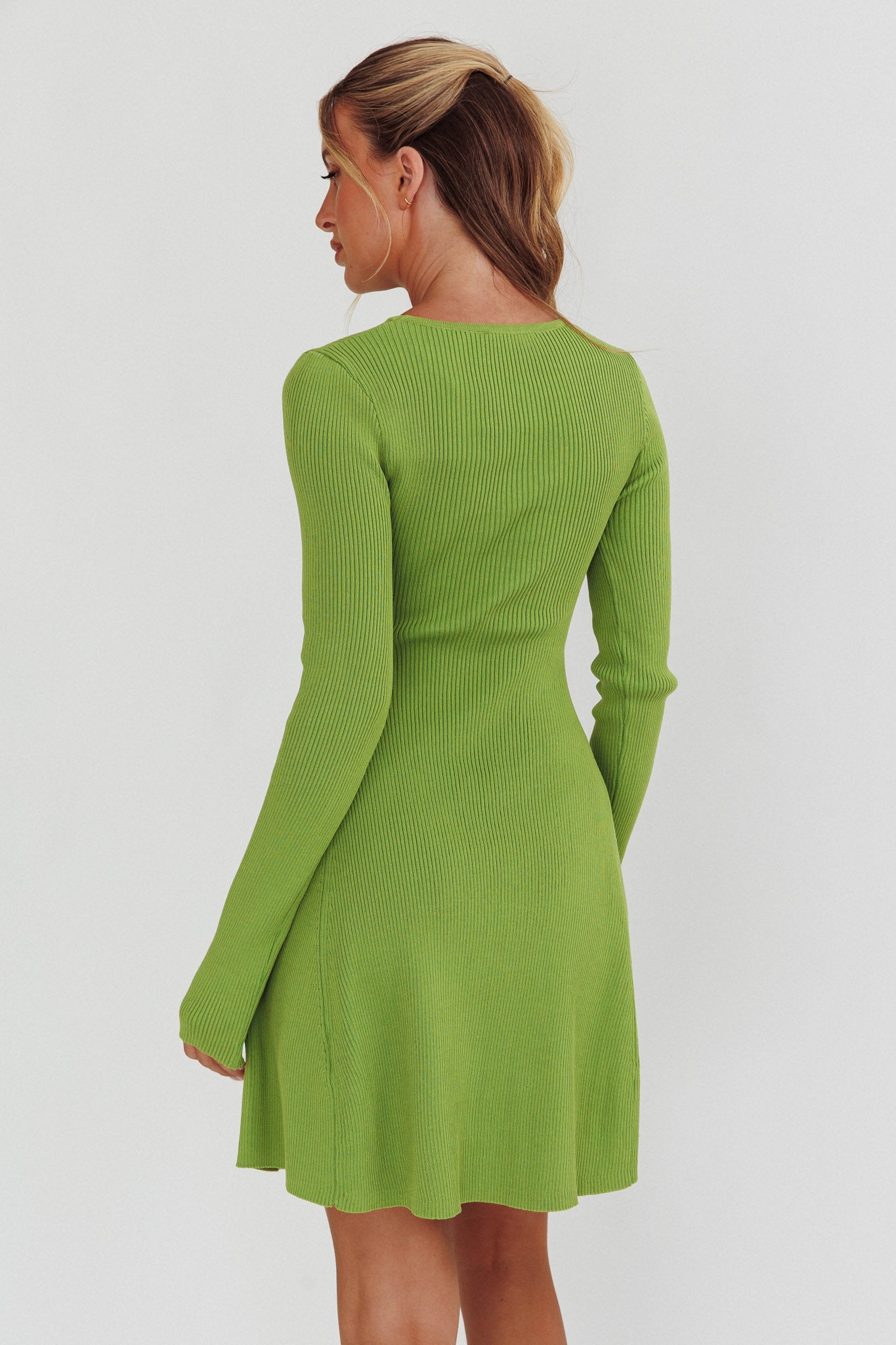Intuitions Long Sleeve Ribbed Knit Dress Green by Selfie Leslie Australia