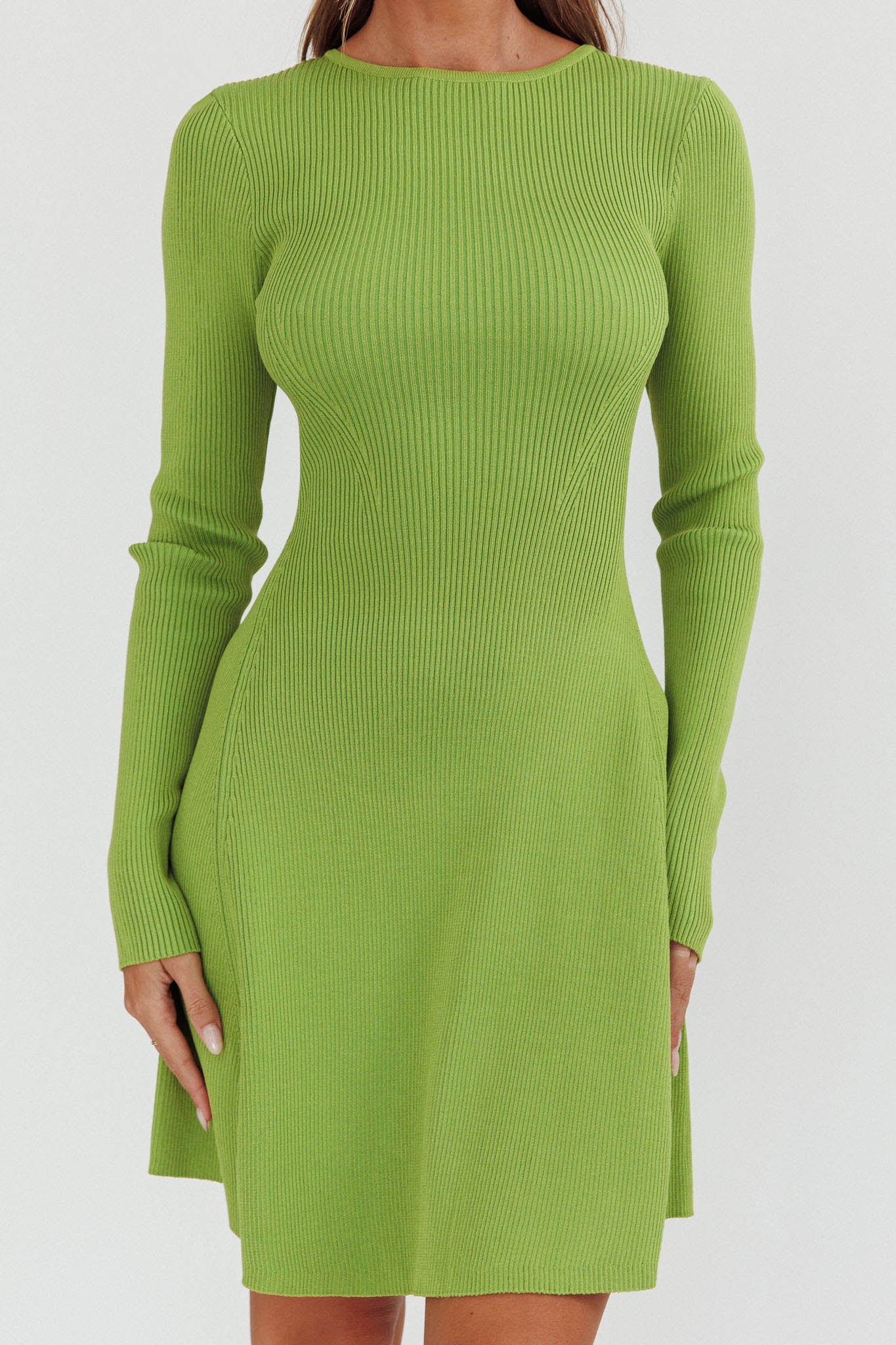 Intuitions Long Sleeve Ribbed Knit Dress Green by Selfie Leslie Australia