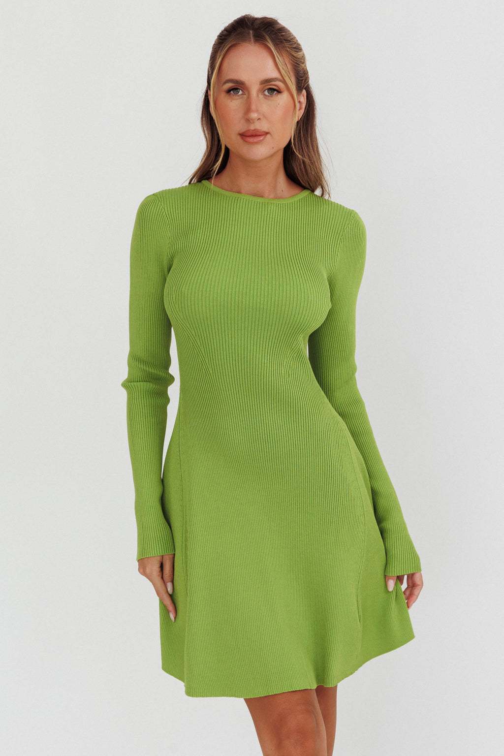Intuitions Long Sleeve Ribbed Knit Dress Green by Selfie Leslie Australia