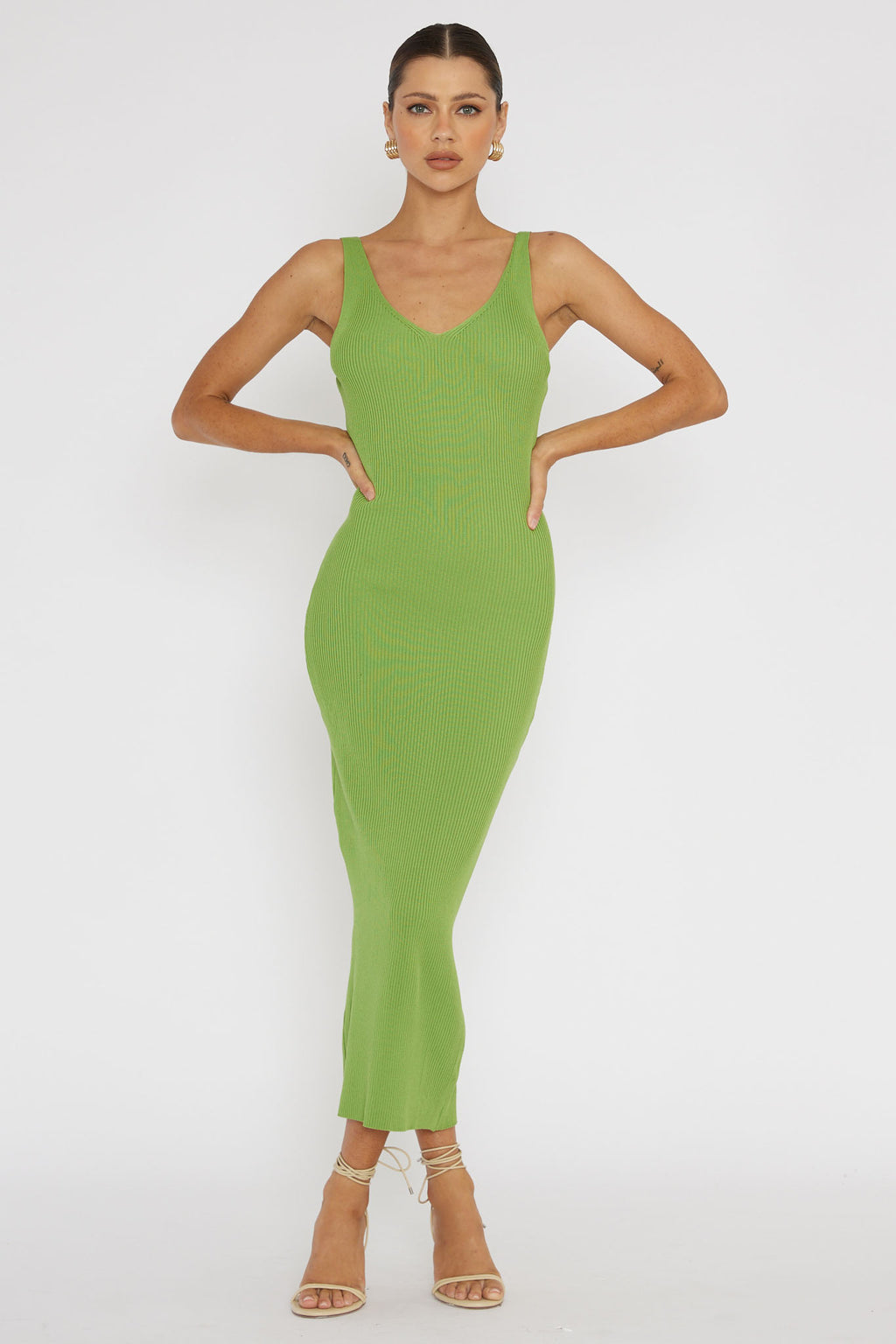 Linzi Lace-Up Back Knit Midi Dress Green by Selfie Leslie Australia