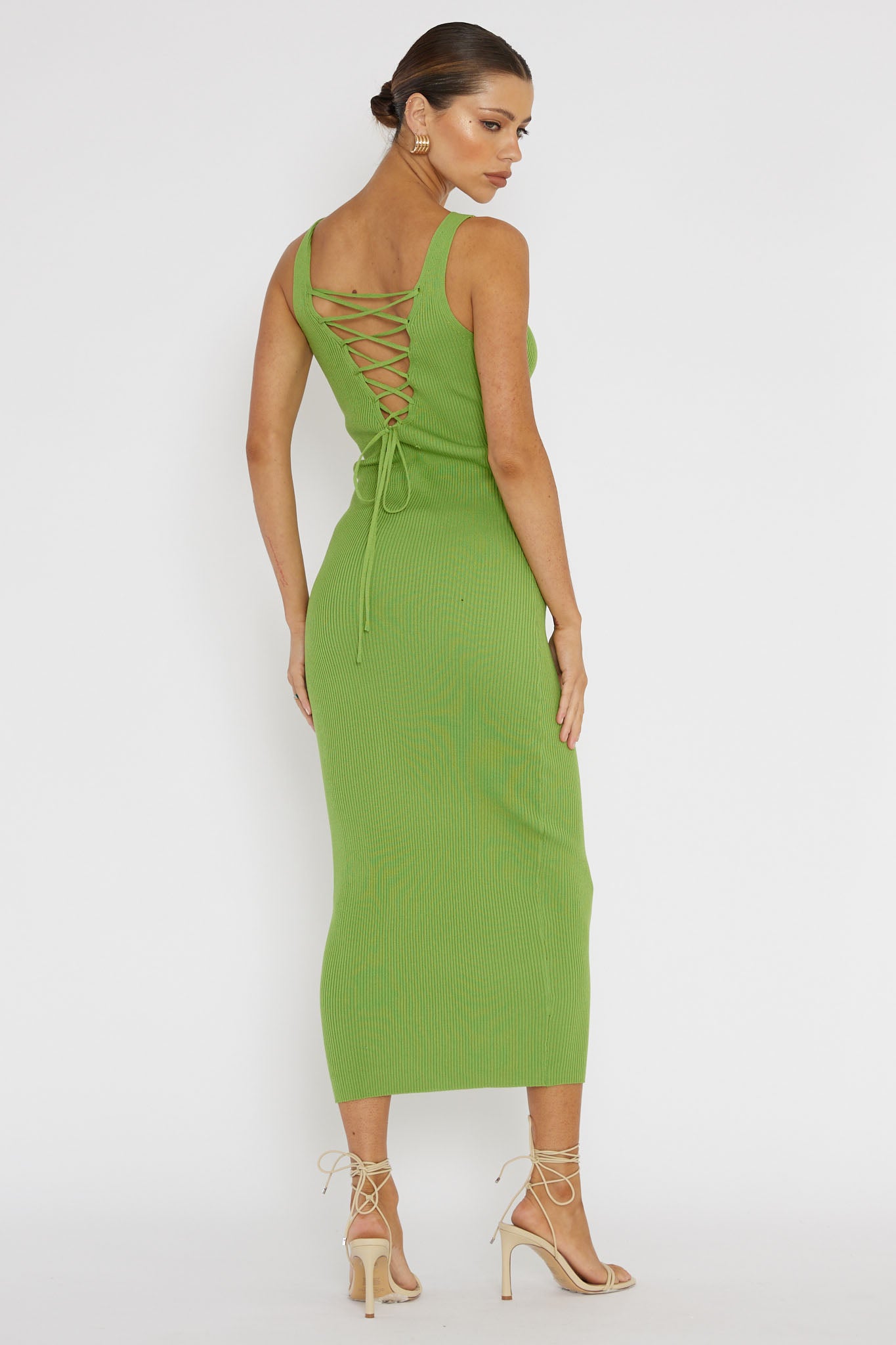 Linzi Lace-Up Back Knit Midi Dress Green by Selfie Leslie Australia