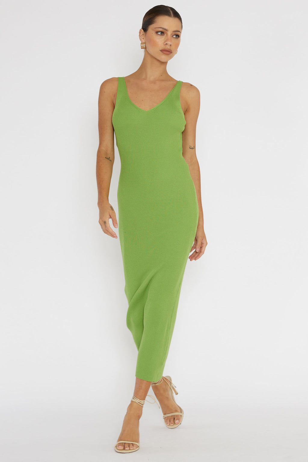 Linzi Lace-Up Back Knit Midi Dress Green by Selfie Leslie Australia