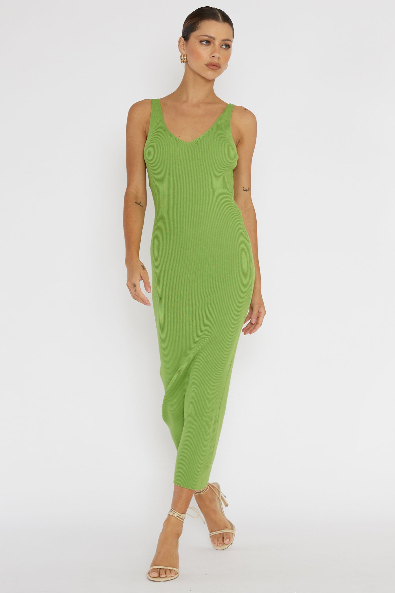 Linzi Lace-Up Back Knit Midi Dress Green by Selfie Leslie Australia