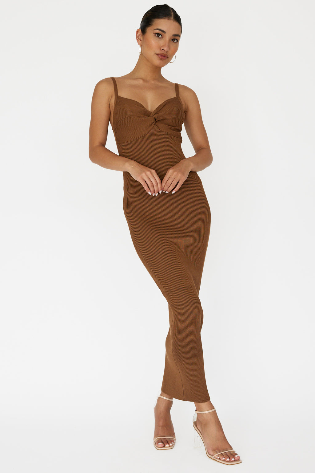 Lover's High Twist Bust Knit Midi Dress Chocolate by Selfie Leslie Australia
