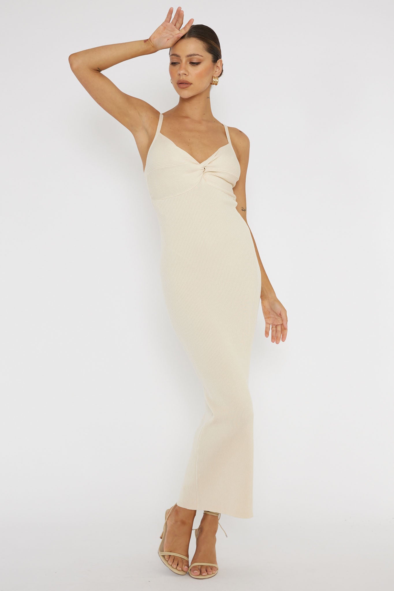 Lover's High Twist Bust Knit Midi Dress Cream by Selfie Leslie Australia