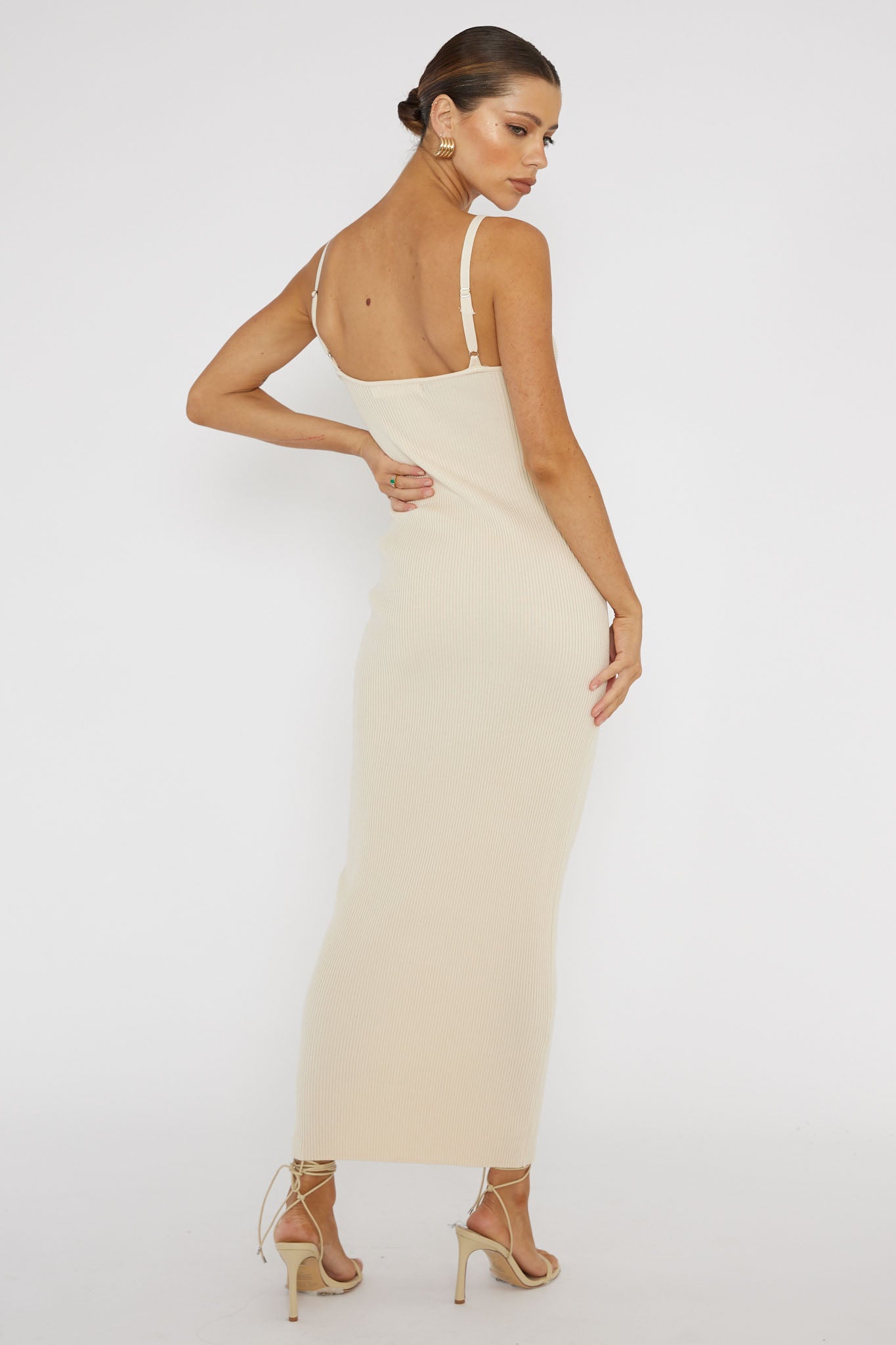 Lover's High Twist Bust Knit Midi Dress Cream by Selfie Leslie Australia