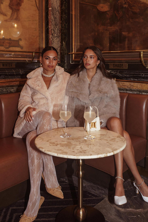 Perceptions Longline Faux Fur Coat Beige by Selfie Leslie Australia
