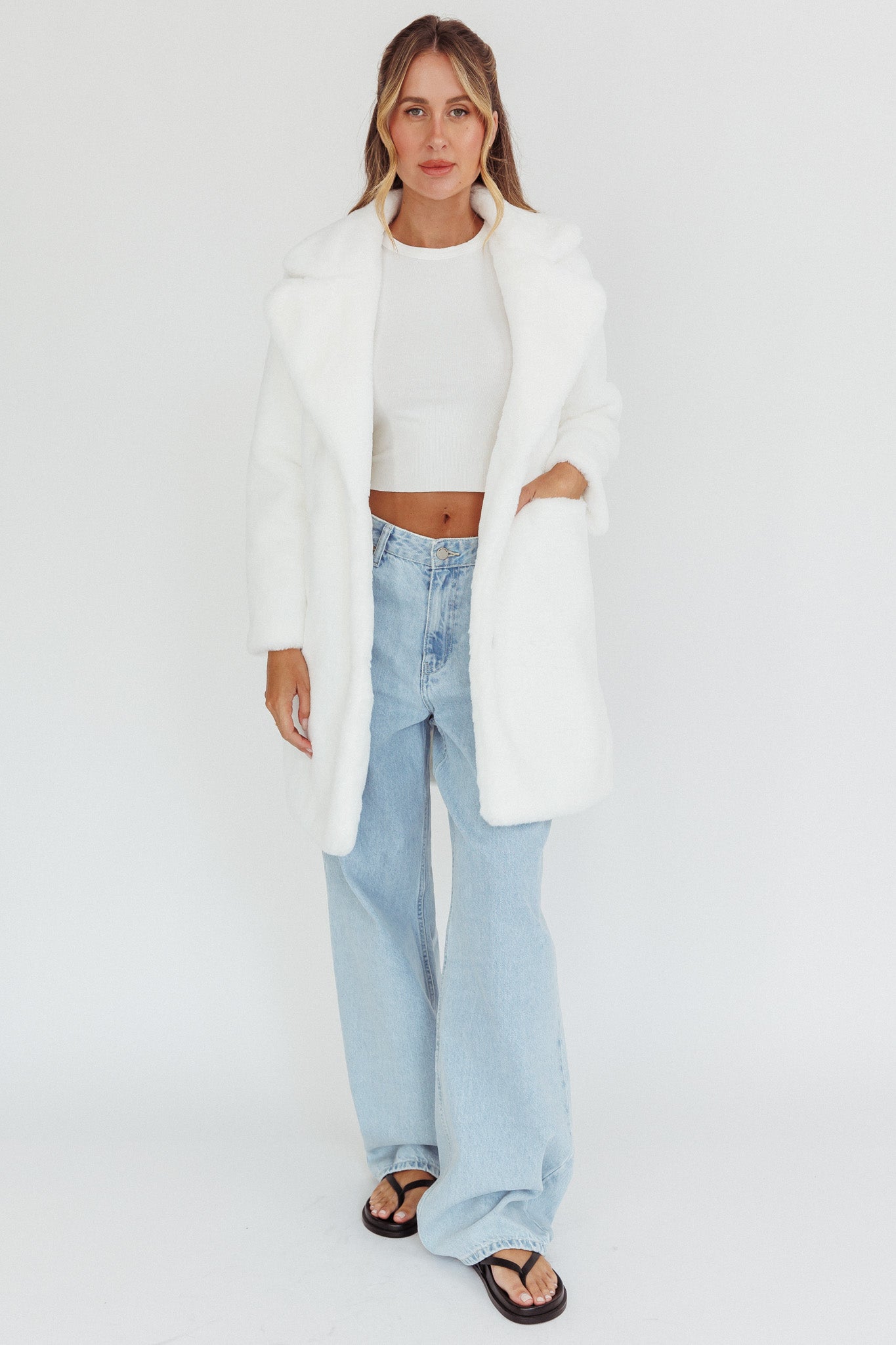 Perceptions Longline Faux Fur Coat White by Selfie Leslie Australia