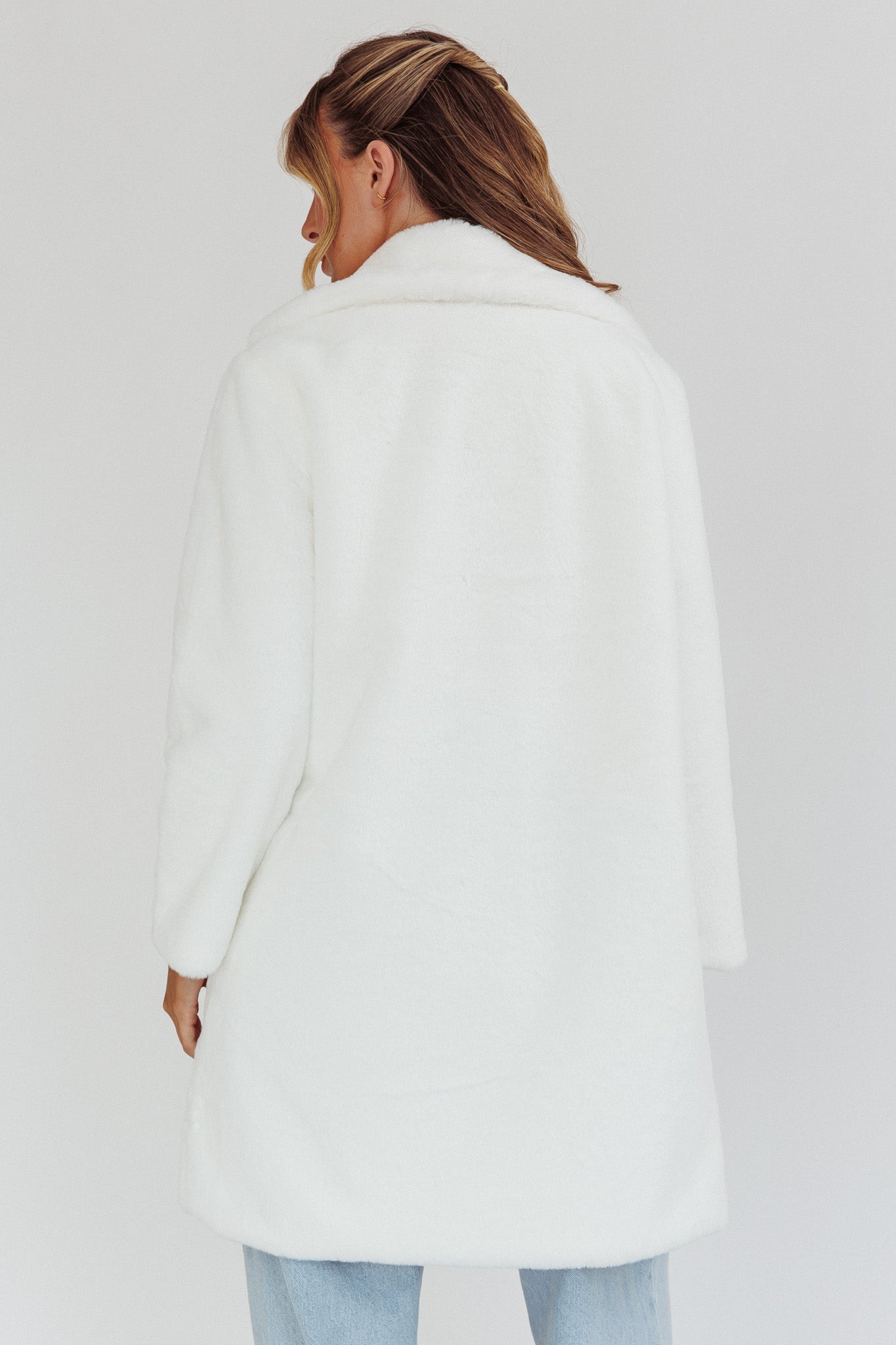Perceptions Longline Faux Fur Coat White by Selfie Leslie Australia