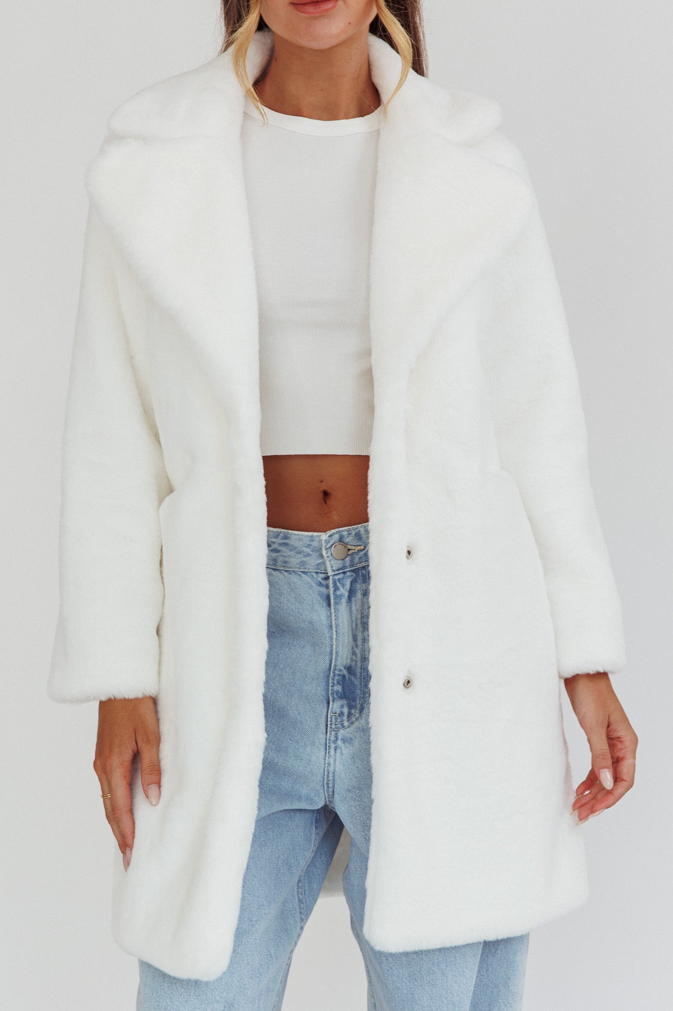 Perceptions Longline Faux Fur Coat White by Selfie Leslie Australia