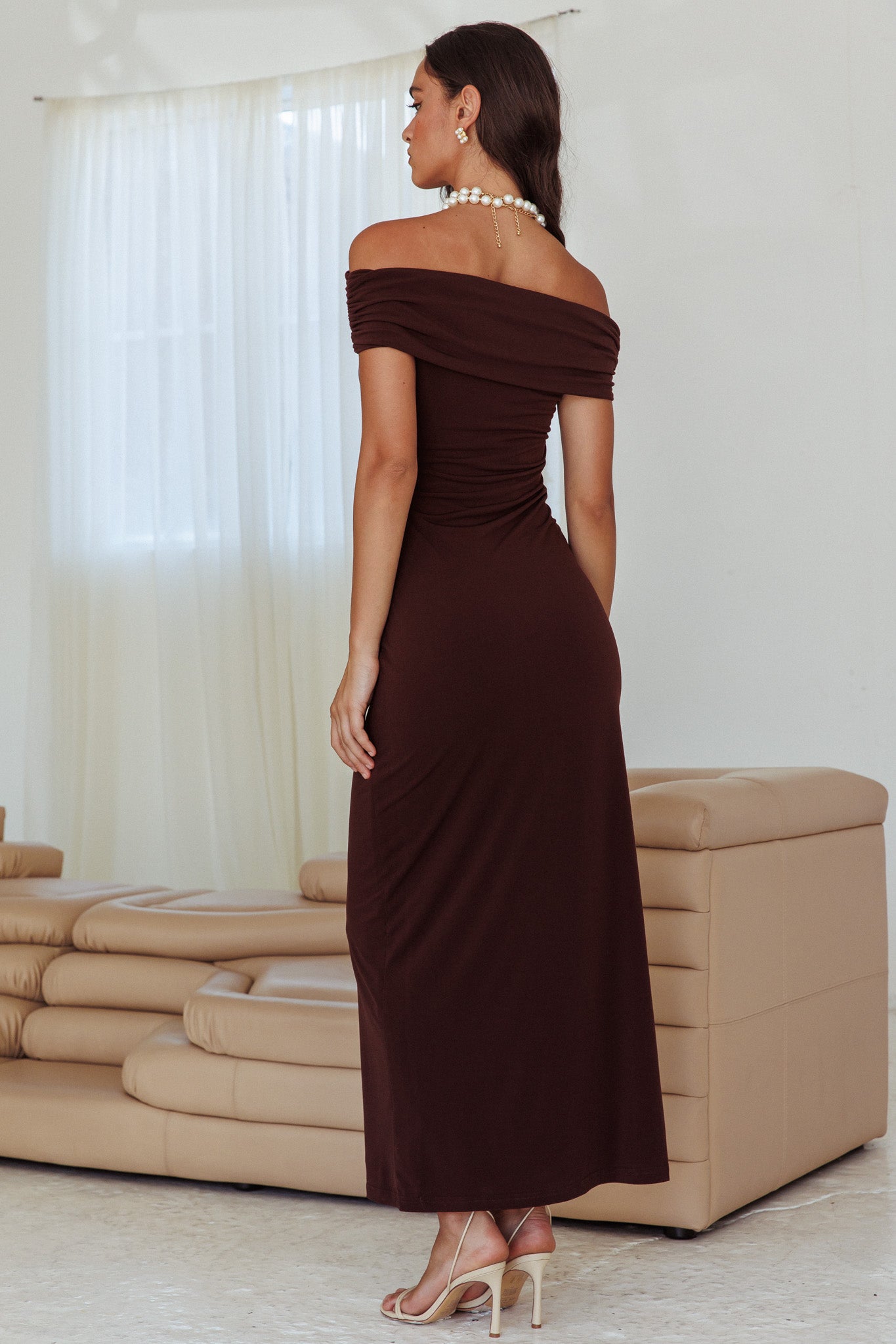 Cruising Sunset Off Shoulder Dress Chocolate– Selfie Leslie Australia