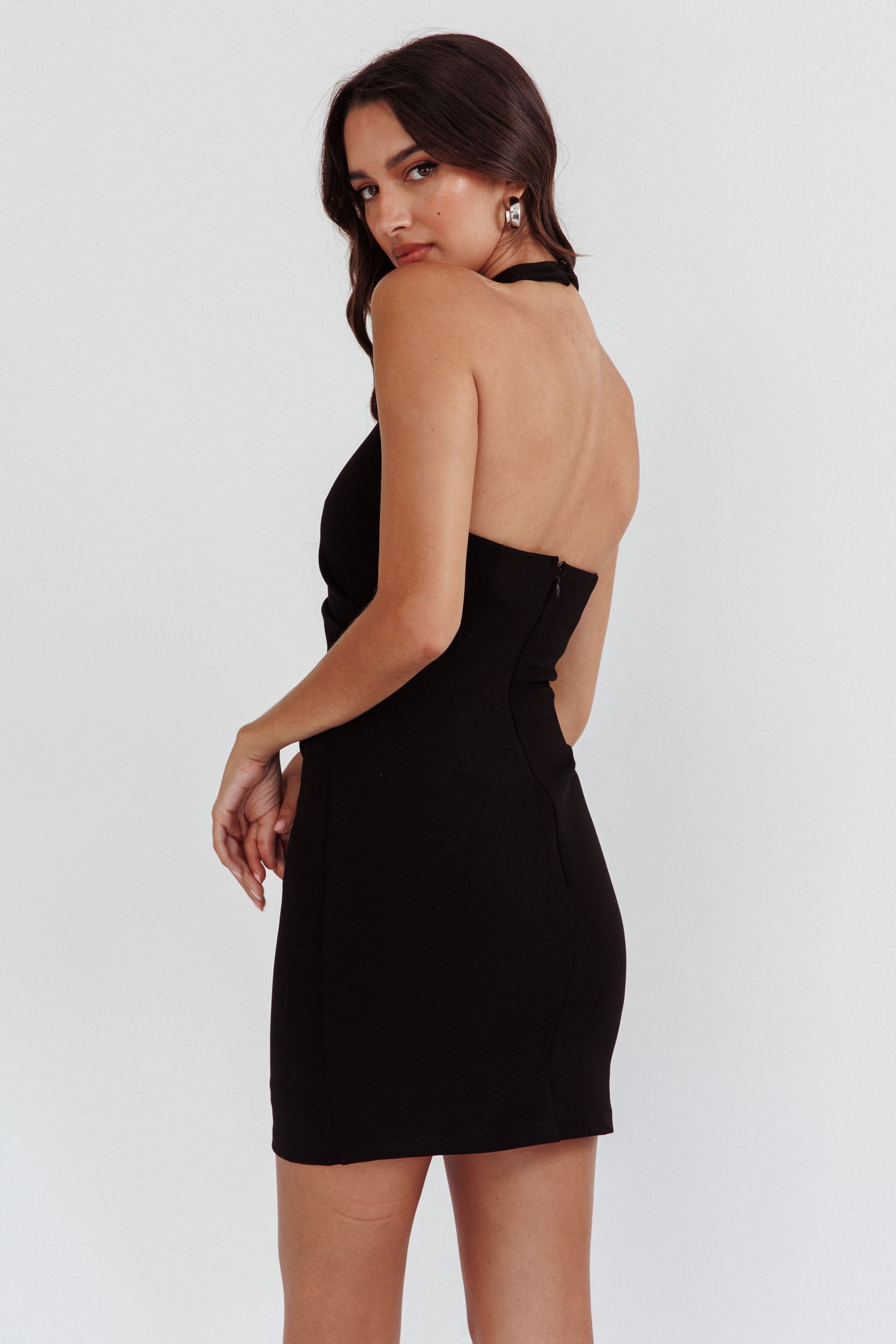 Outspoken Halterneck Mini Dress Black by Selfie Leslie Australia
