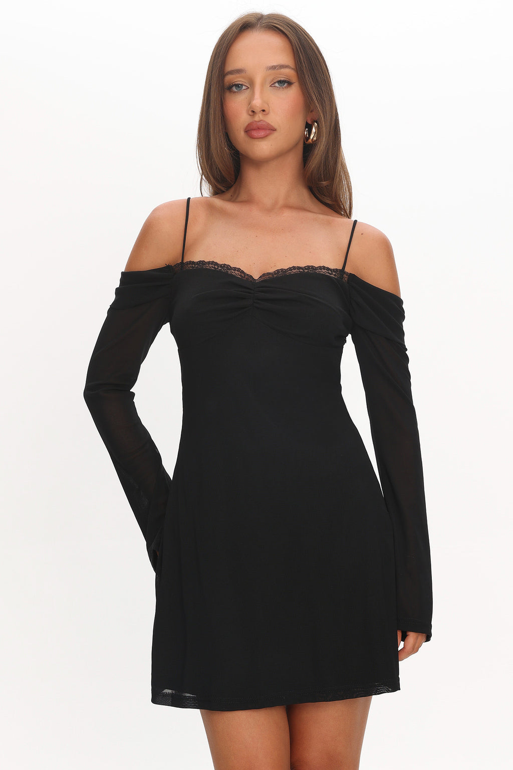 French Girl Long Sleeve Mini Dress Black by Selfie Leslie Australia