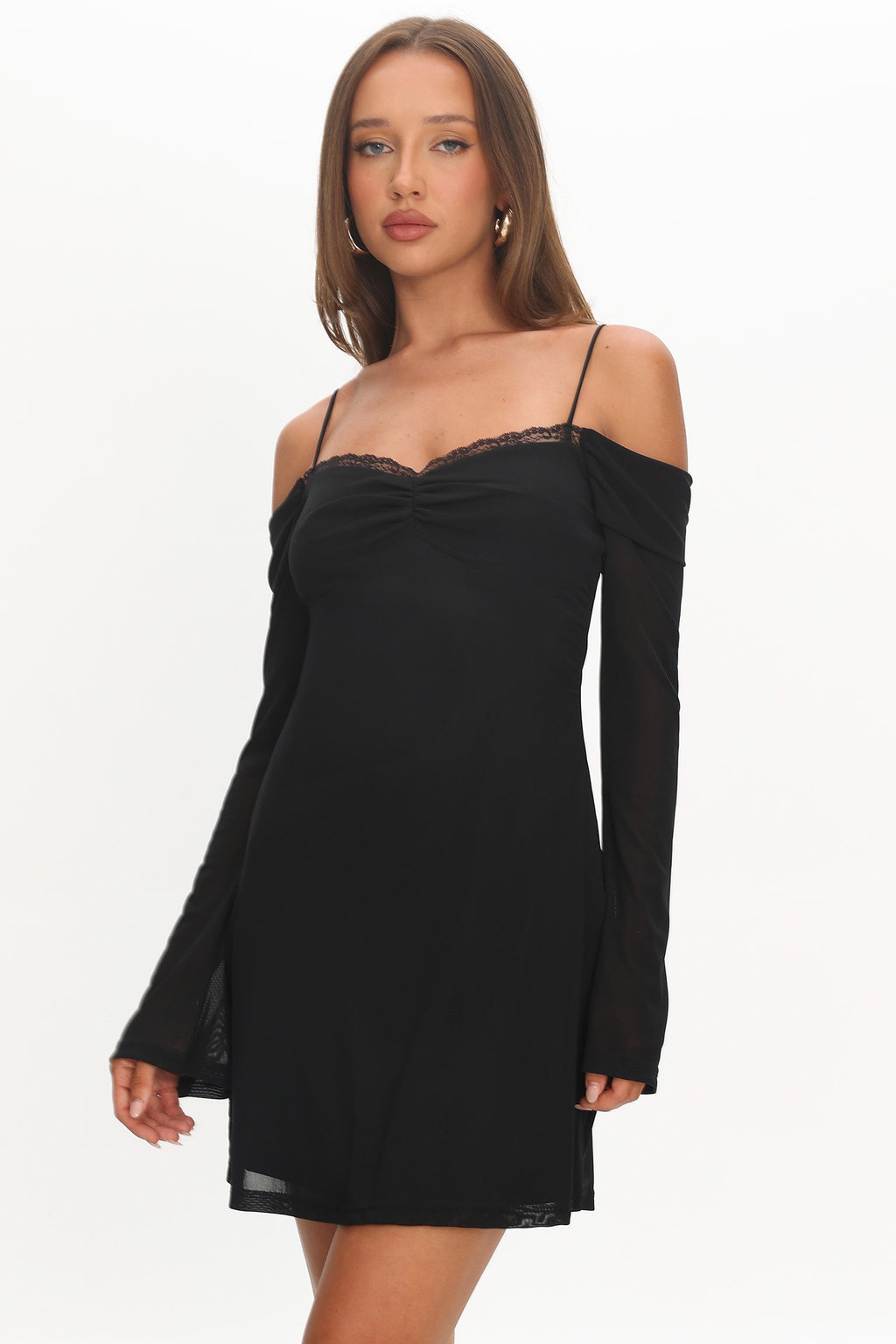 French Girl Long Sleeve Mini Dress Black by Selfie Leslie Australia