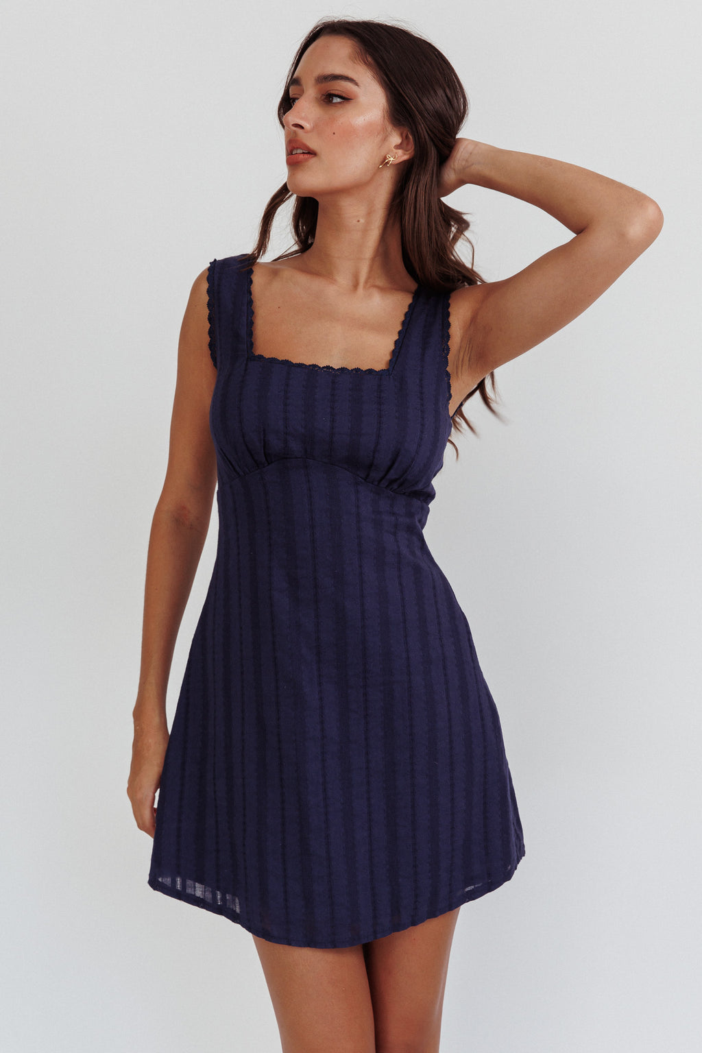 Aura Girl Square Neckline Mini Dress Navy by Selfie Leslie Australia