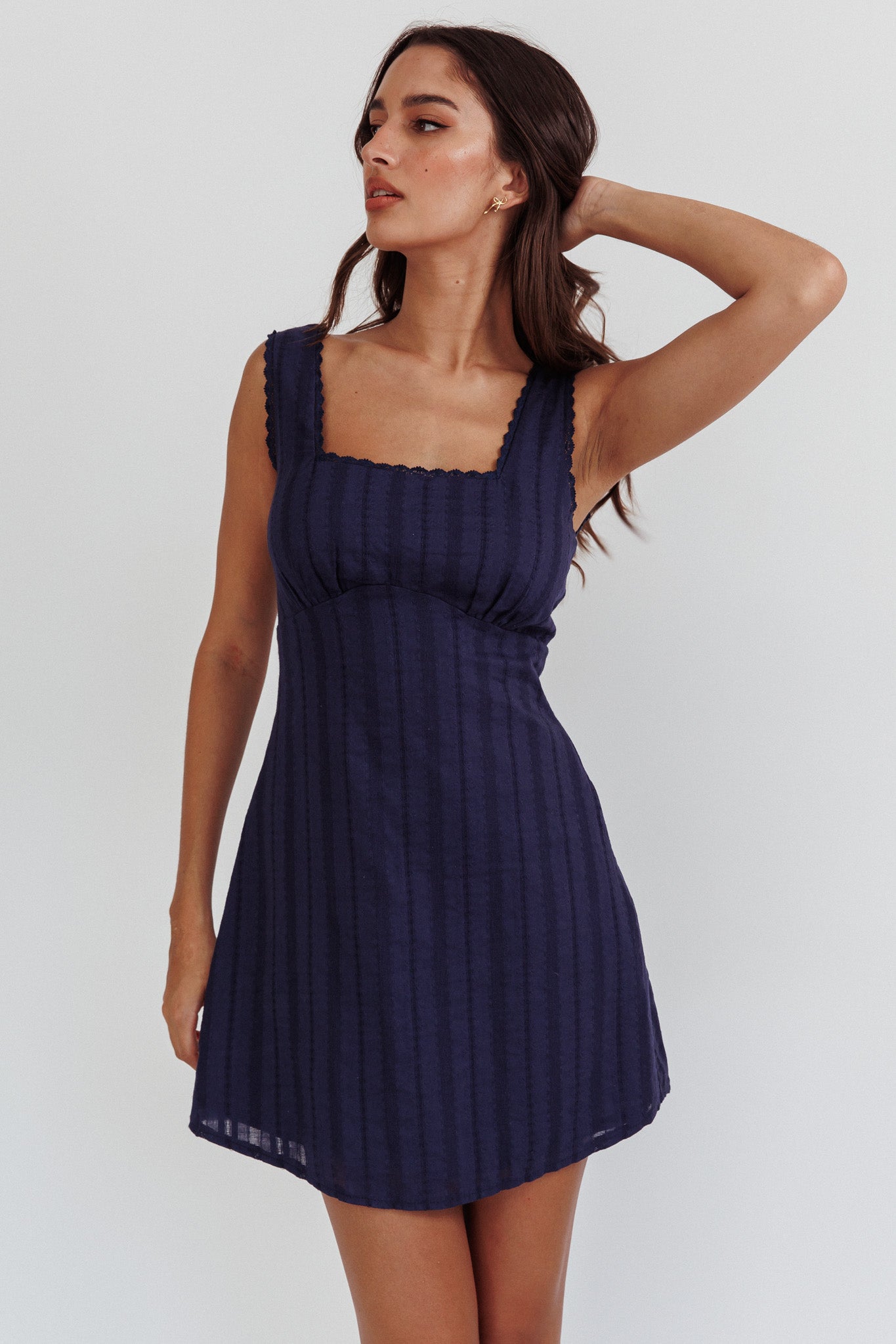 Aura Girl Square Neckline Mini Dress Navy by Selfie Leslie Australia