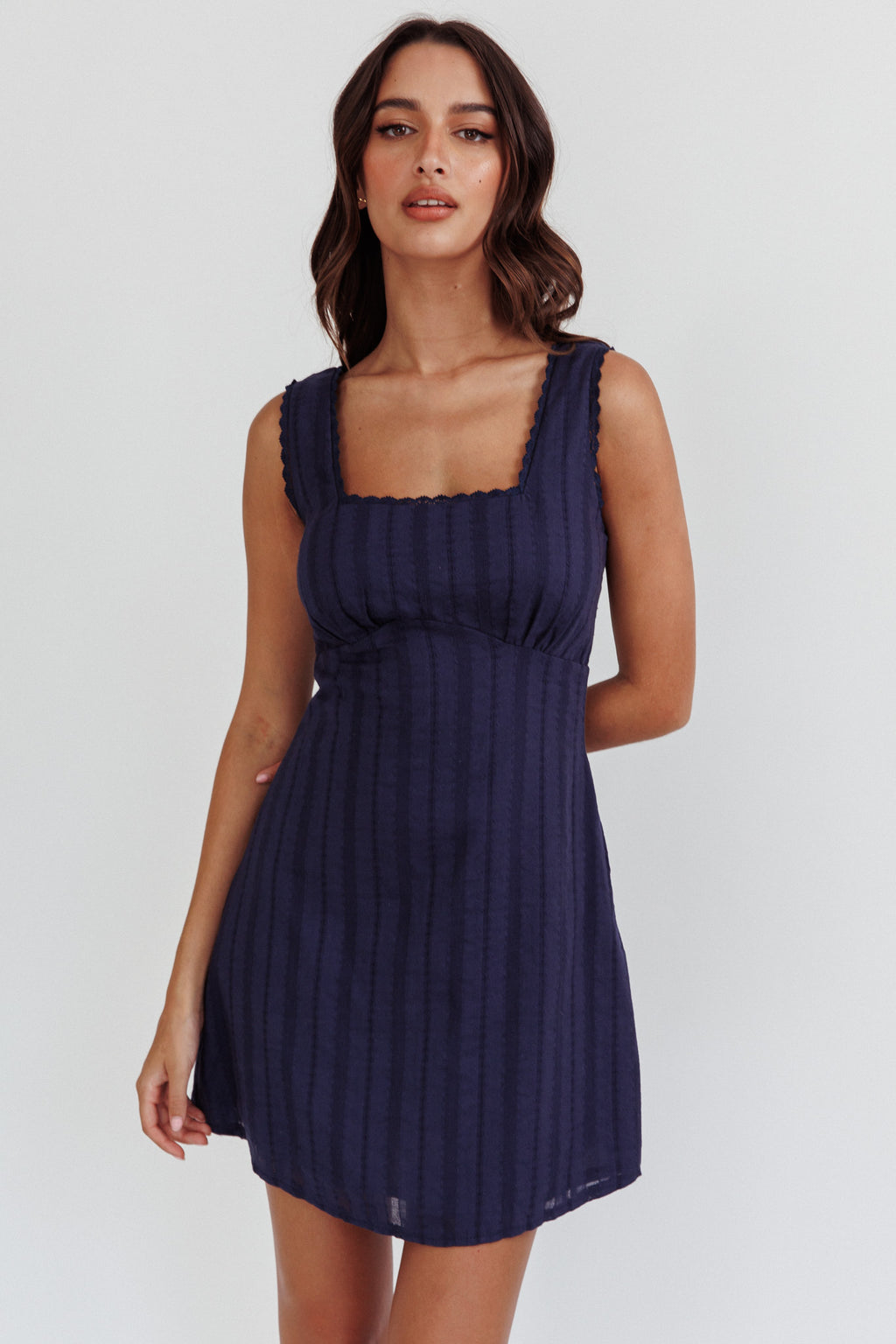 Aura Girl Square Neckline Mini Dress Navy by Selfie Leslie Australia