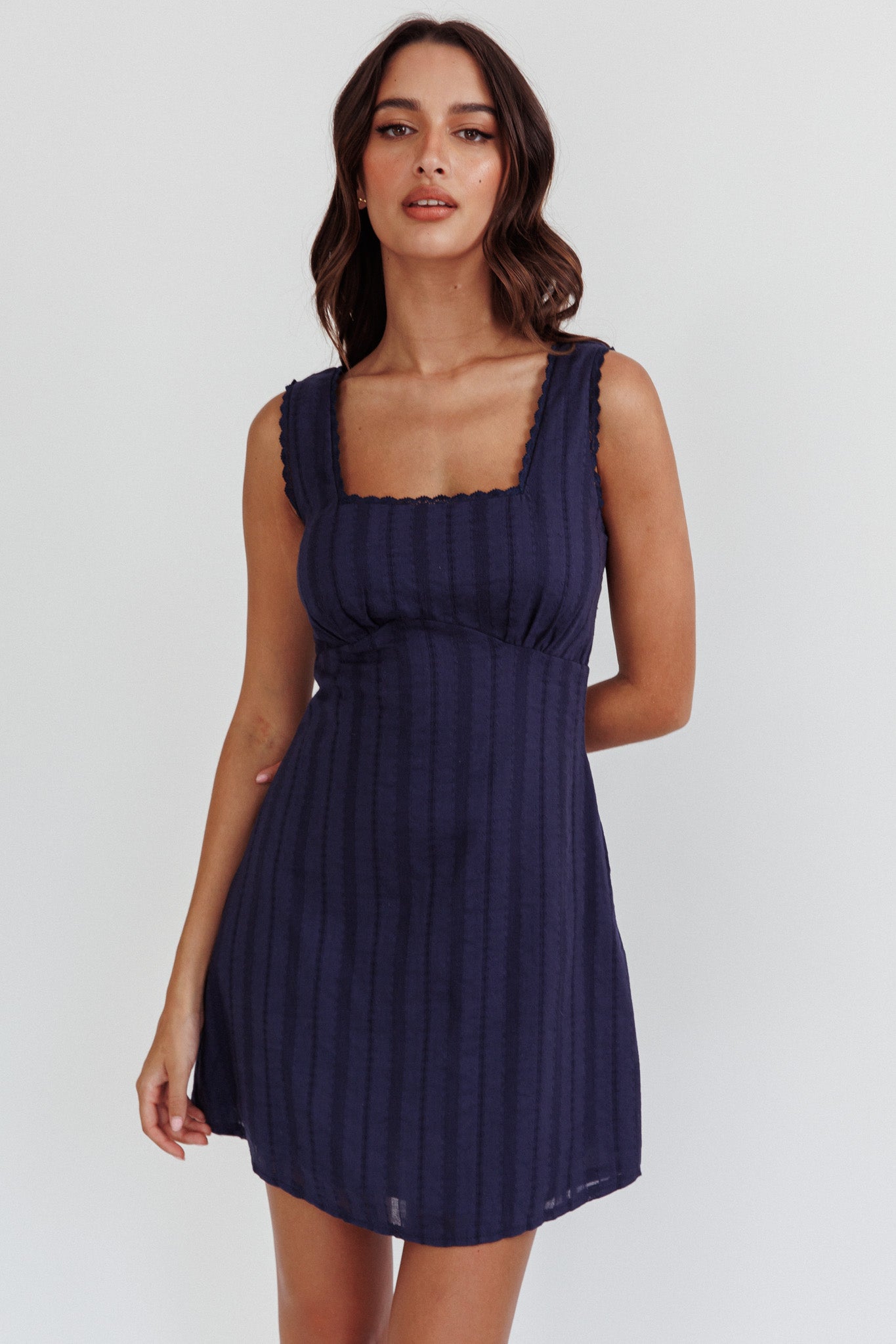 Aura Girl Square Neckline Mini Dress Navy by Selfie Leslie Australia