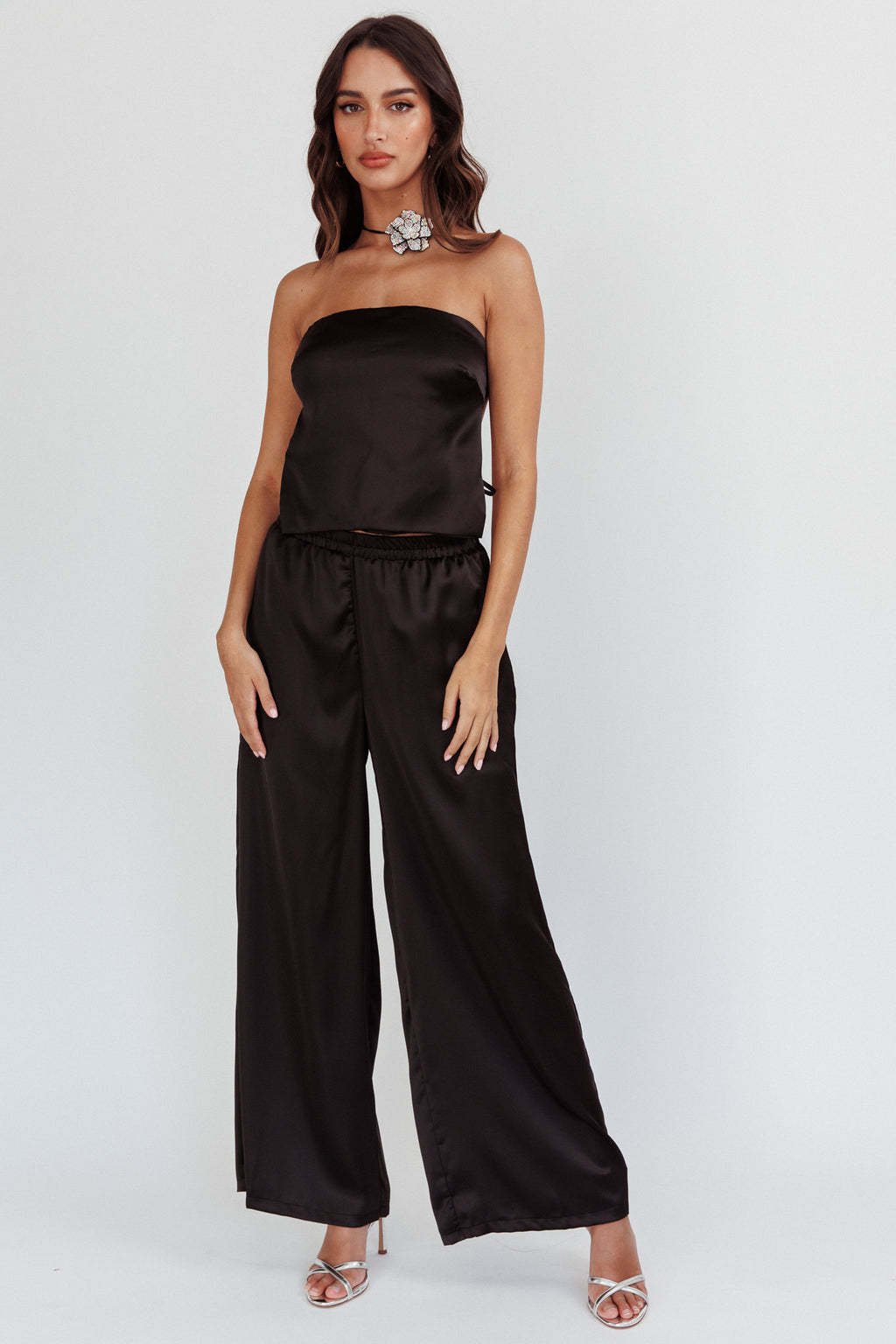 Panama Beach Wide Leg Satin Pants Black by Selfie Leslie Australia