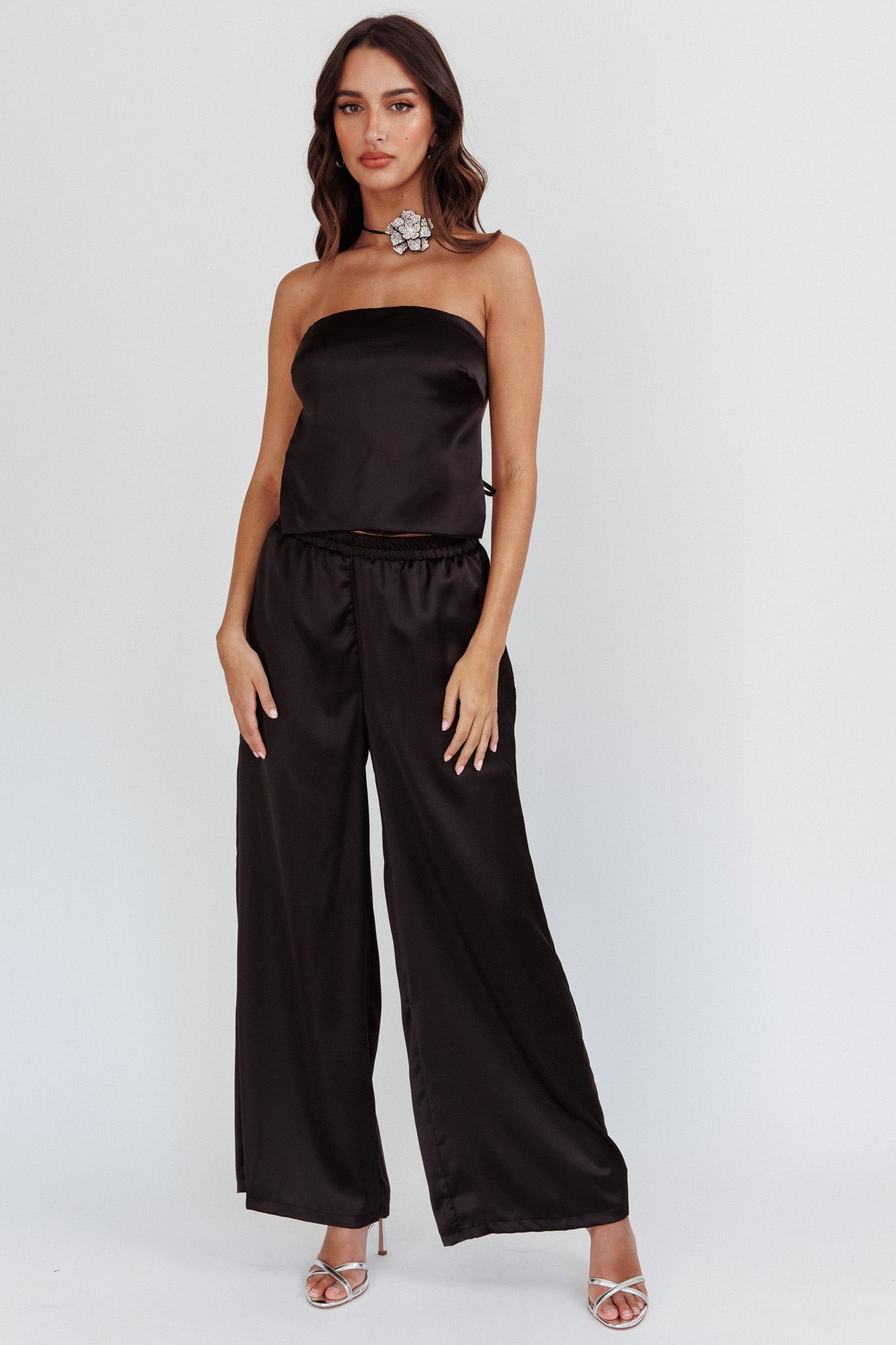 Panama Beach Wide Leg Satin Pants Black by Selfie Leslie Australia