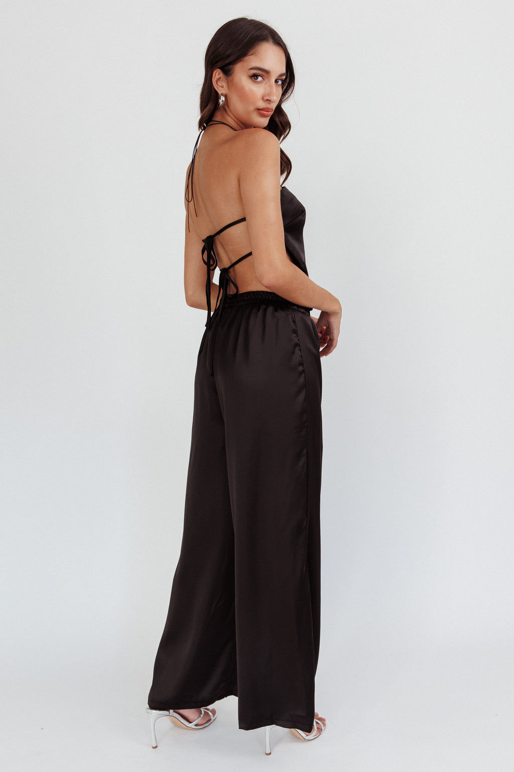 Panama Beach Wide Leg Satin Pants Black by Selfie Leslie Australia