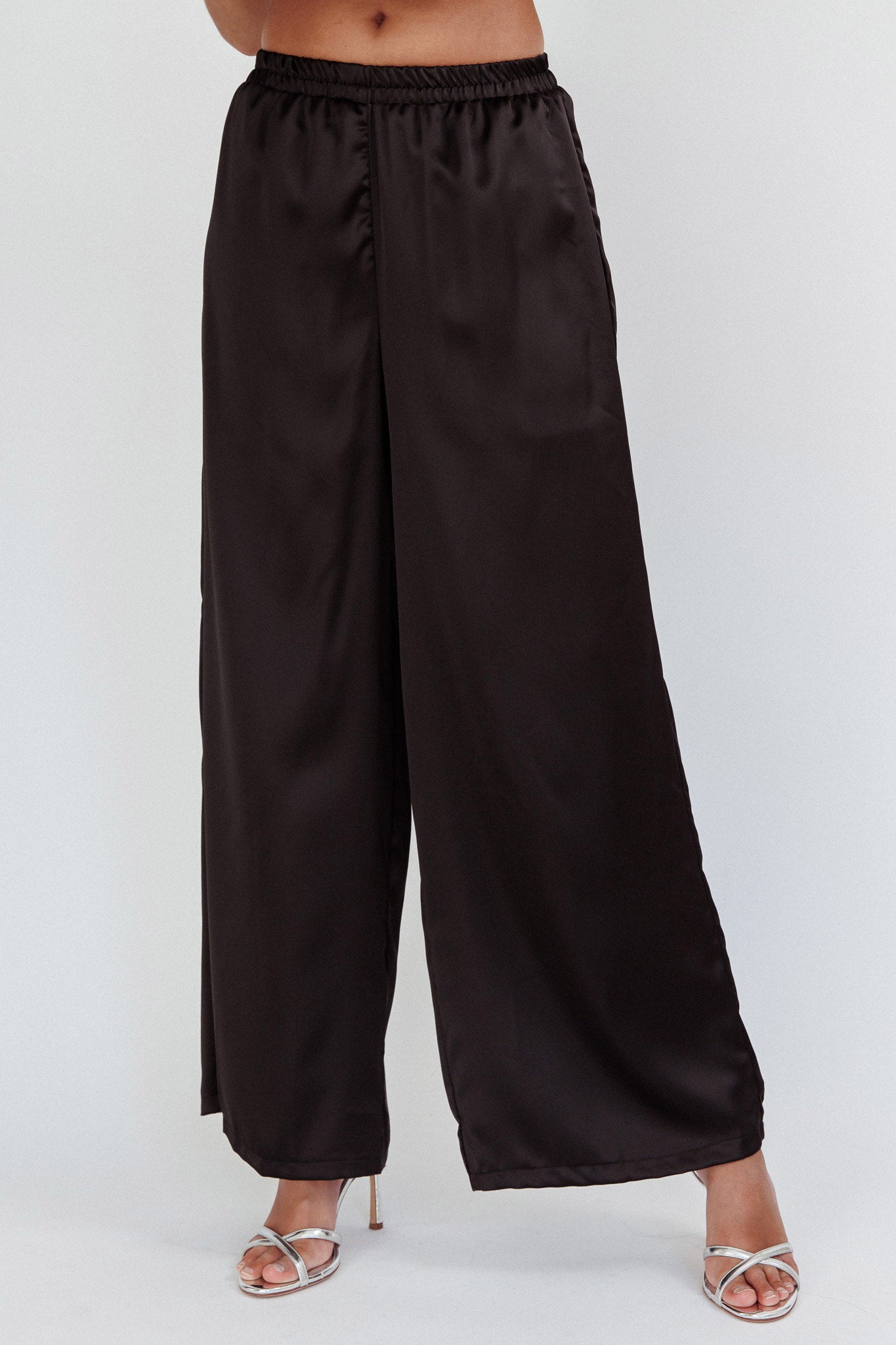 Panama Beach Wide Leg Satin Pants Black by Selfie Leslie Australia