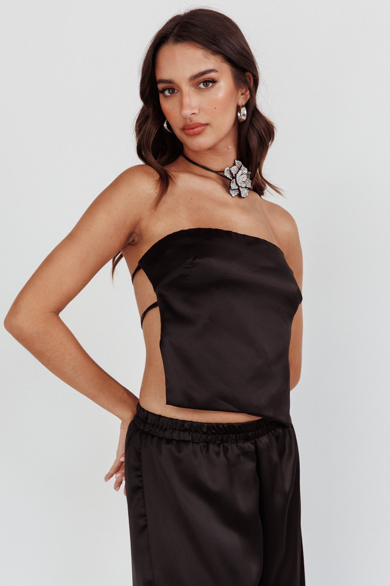 Panama Beach Back Tie Top Black by Selfie Leslie Australia
