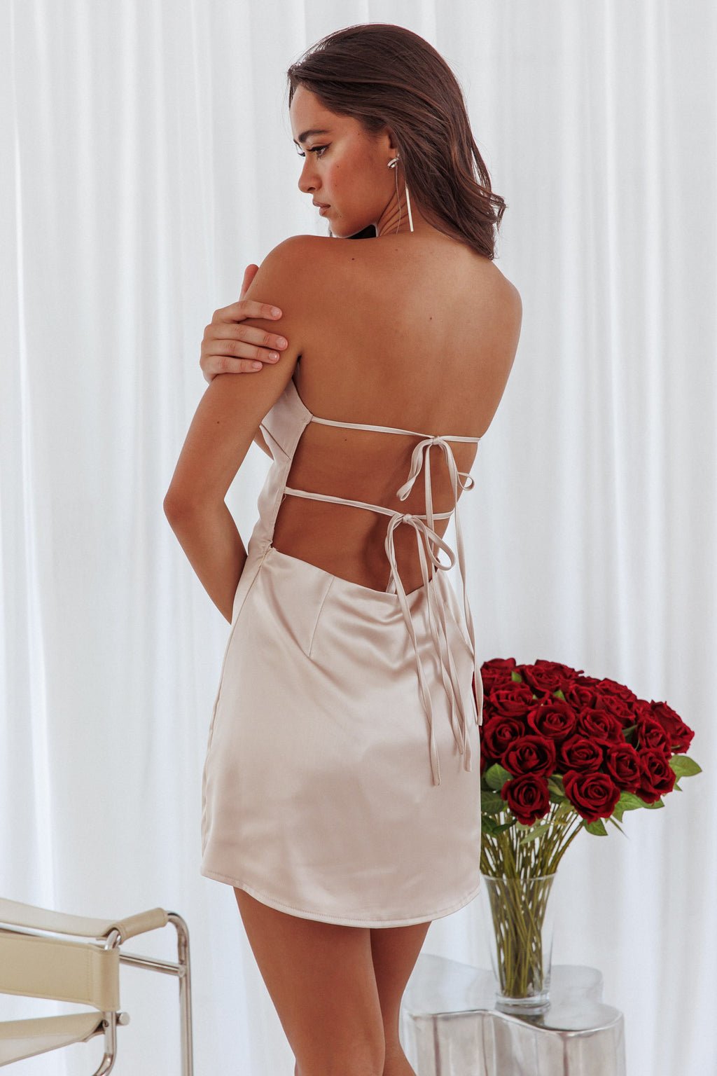 Ida Tied Back Mini Dress Stone by Selfie Leslie Australia