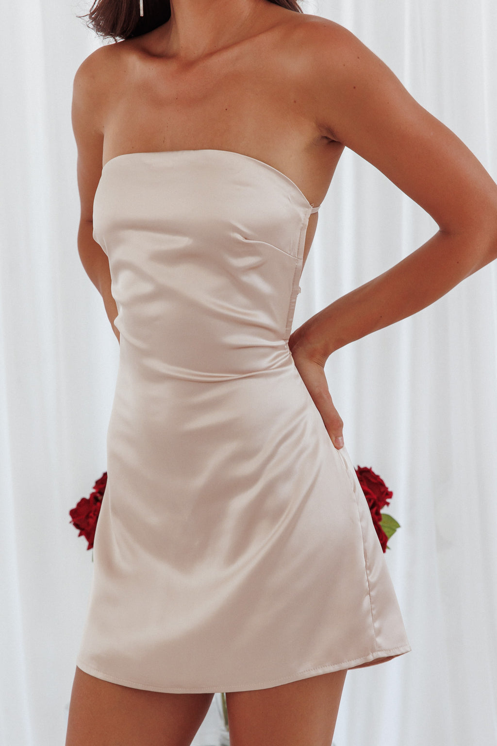 Ida Tied Back Mini Dress Stone by Selfie Leslie Australia