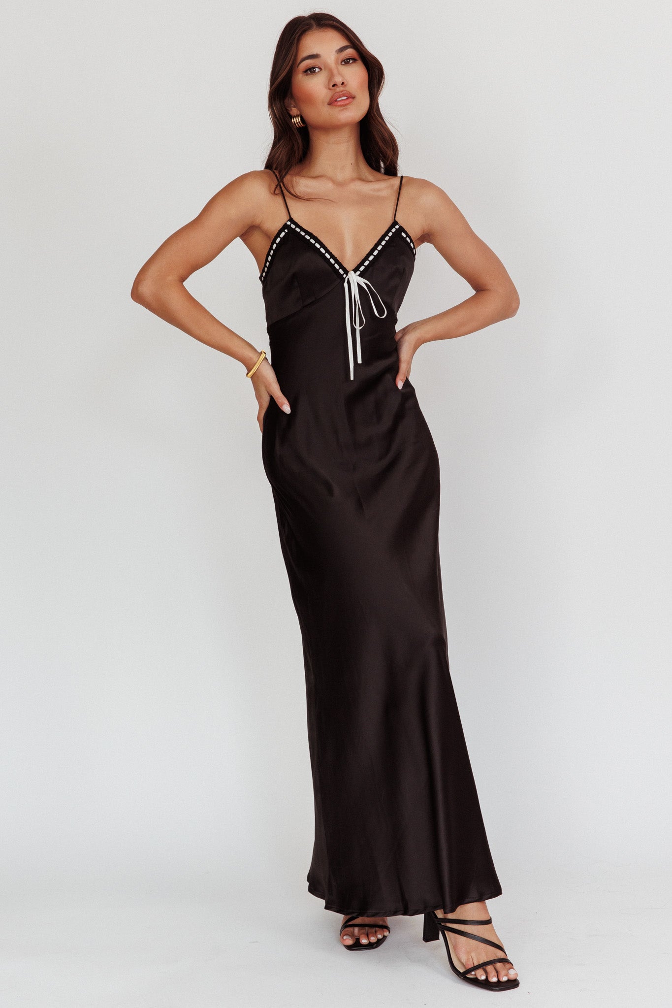Sharla Bow Bust Maxi Dress Black by Selfie Leslie Australia