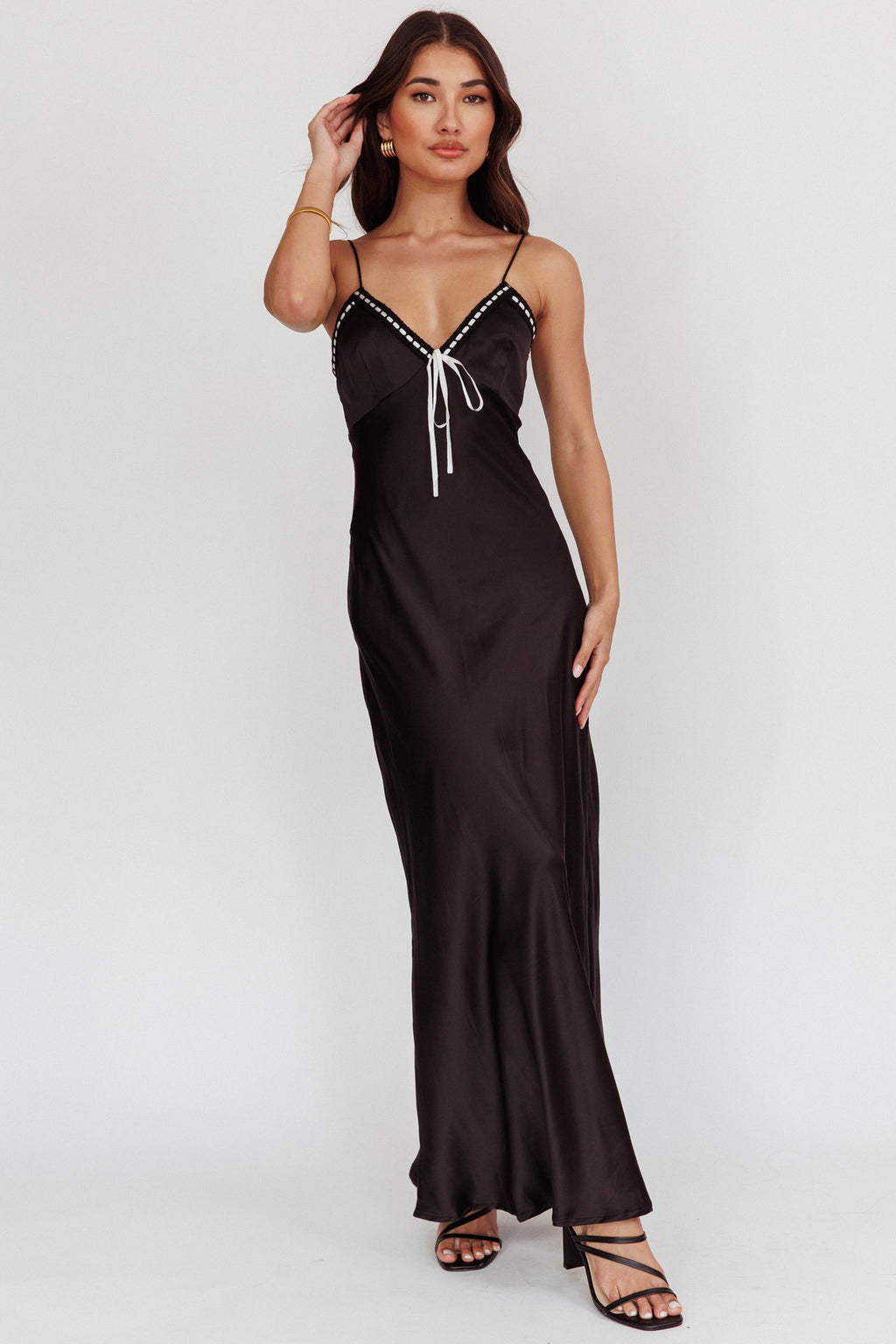 Sharla Bow Bust Maxi Dress Black by Selfie Leslie Australia