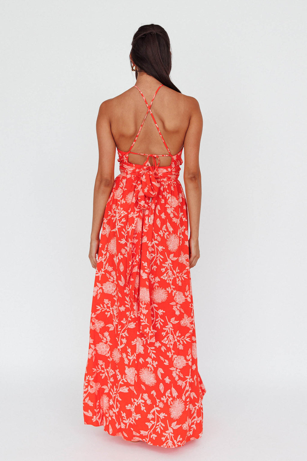 Athena High Split Maxi Dress Floral Print Red by Selfie Leslie Australia