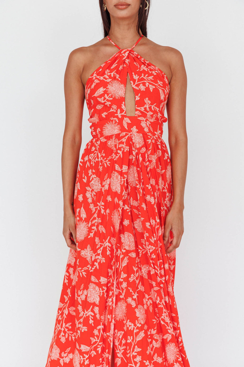 Athena High Split Maxi Dress Floral Print Red by Selfie Leslie Australia
