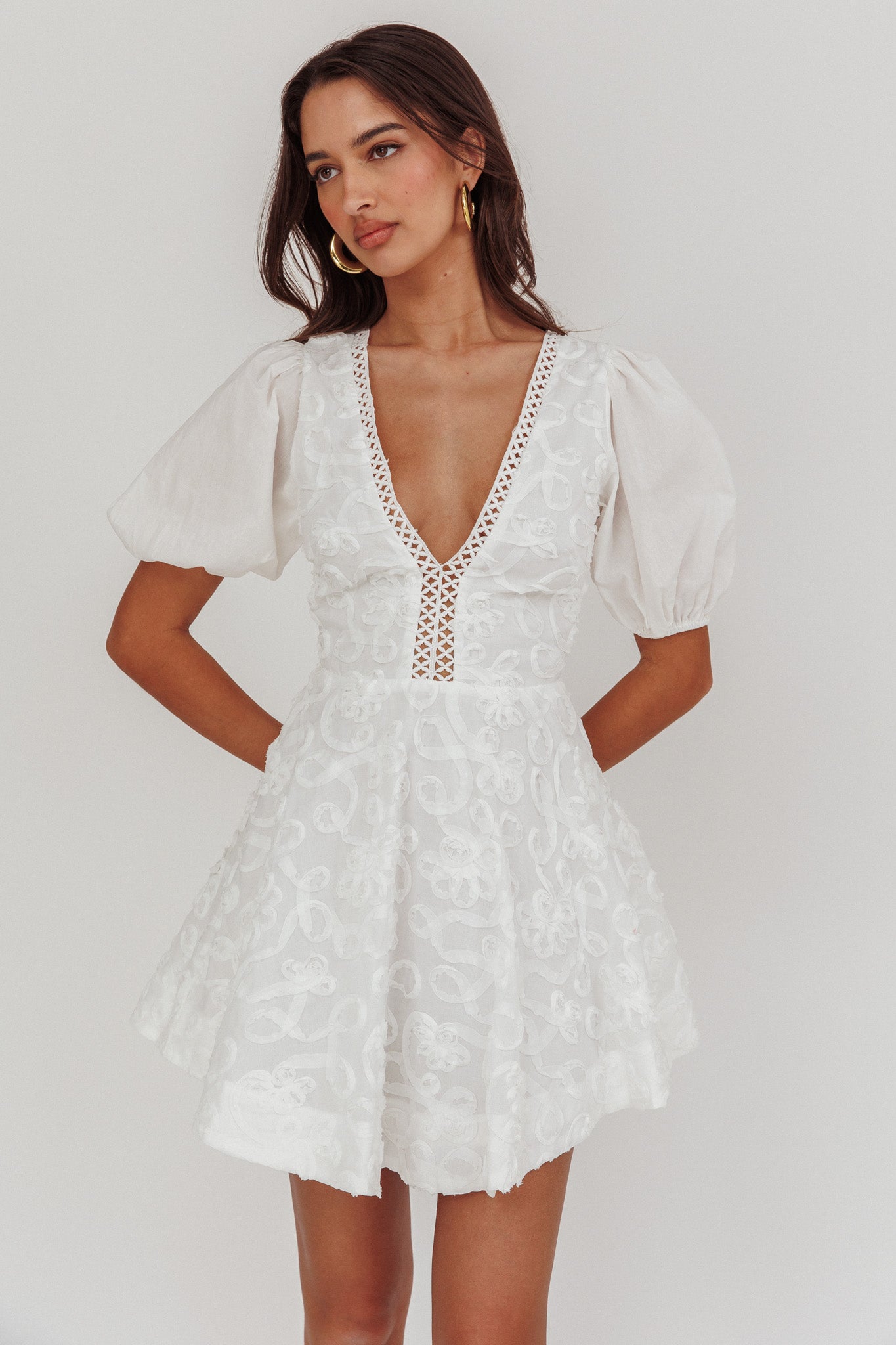 Samsara Puff Sleeve Mini Dress White by Selfie Leslie Australia