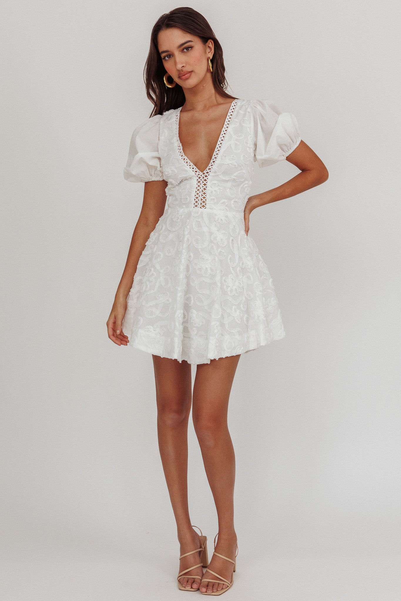 Samsara Puff Sleeve Mini Dress White by Selfie Leslie Australia