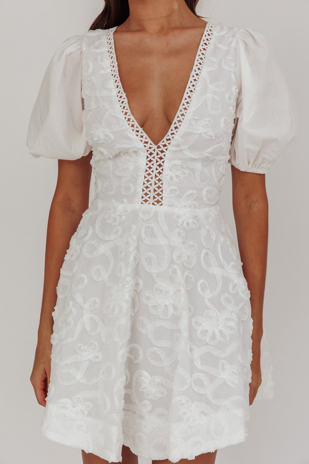 Samsara Puff Sleeve Mini Dress White by Selfie Leslie Australia