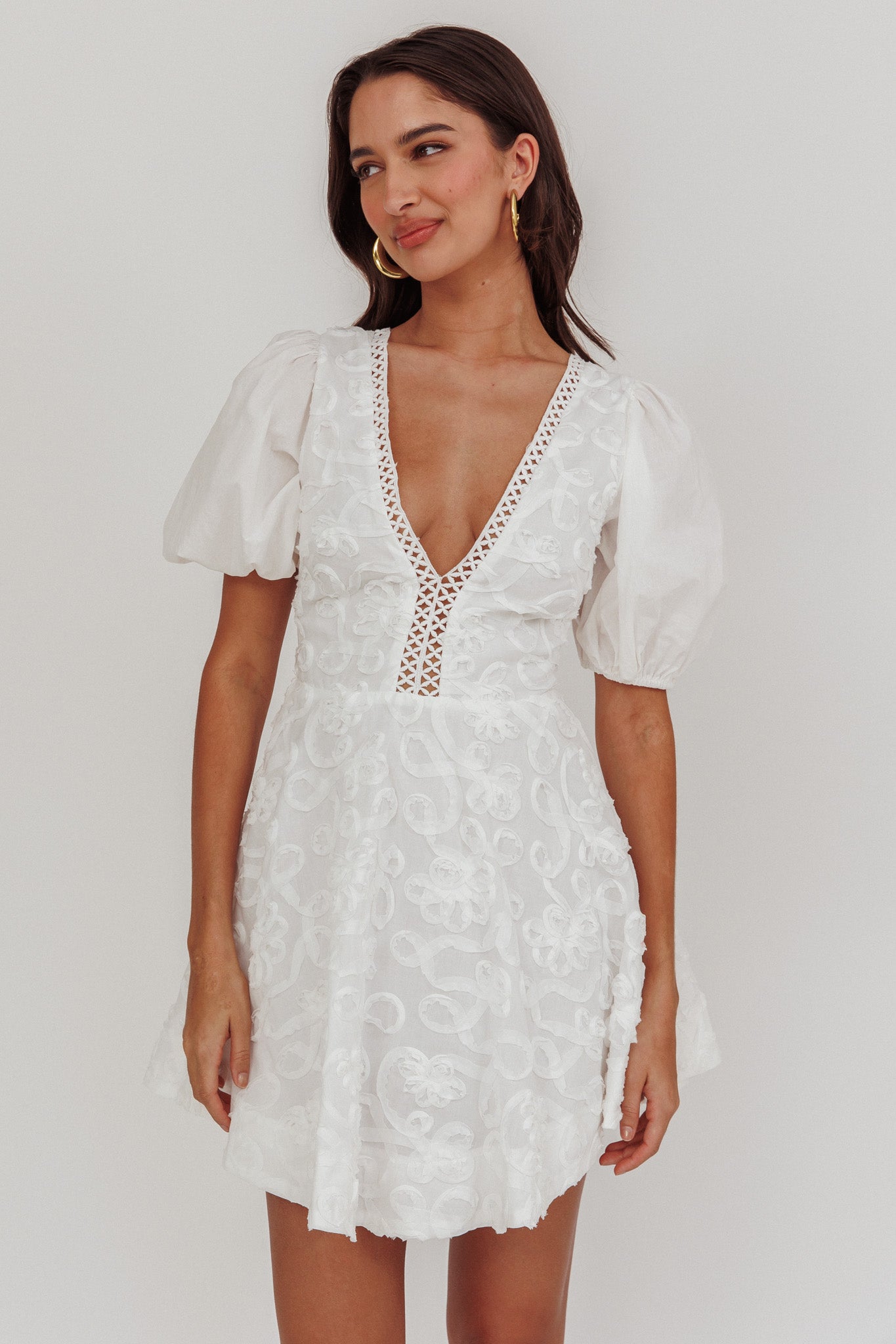 Samsara Puff Sleeve Mini Dress White by Selfie Leslie Australia