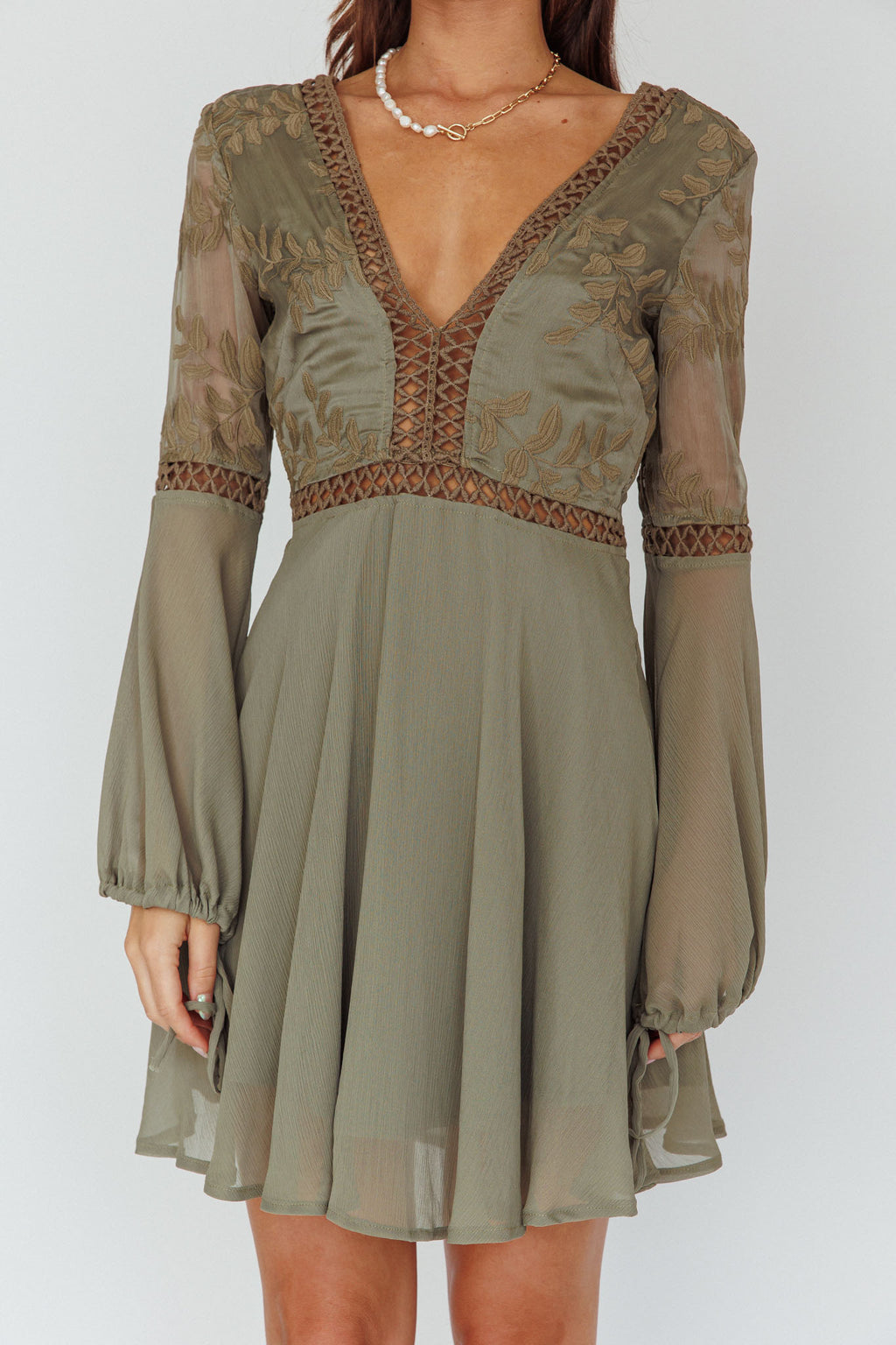 Carson Crochet Details Dress Olive by Selfie Leslie Australia