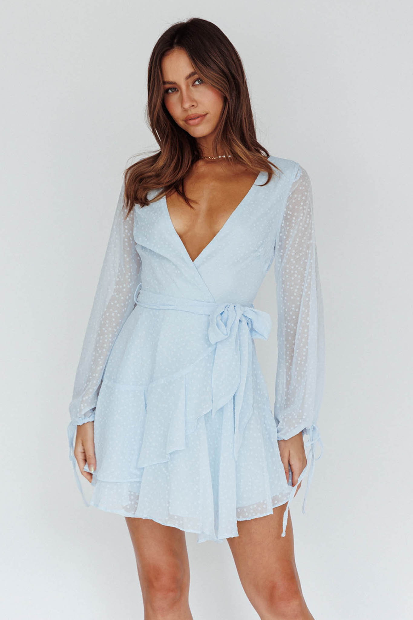 Sheri Hail Spot Chiffon Dress Blue by Selfie Leslie Australia