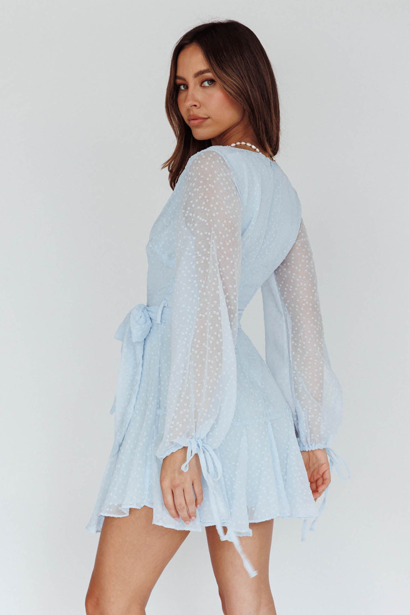 Sheri Hail Spot Chiffon Dress Blue by Selfie Leslie Australia