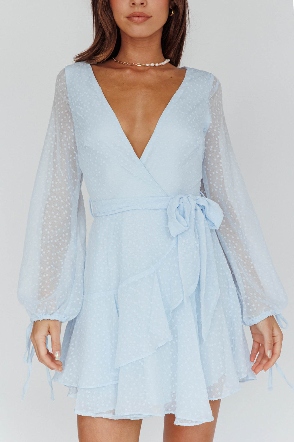 Sheri Hail Spot Chiffon Dress Blue by Selfie Leslie Australia