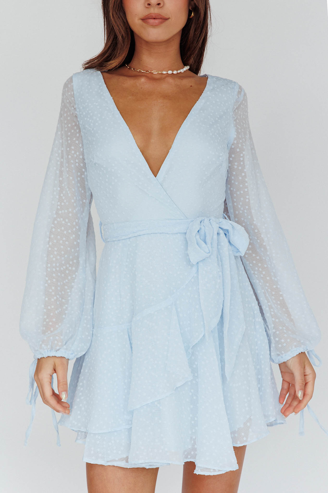 Sheri Hail Spot Chiffon Dress Blue by Selfie Leslie Australia