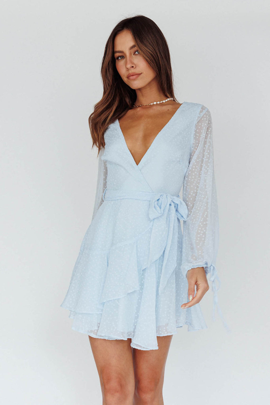 Sheri Hail Spot Chiffon Dress Blue by Selfie Leslie Australia