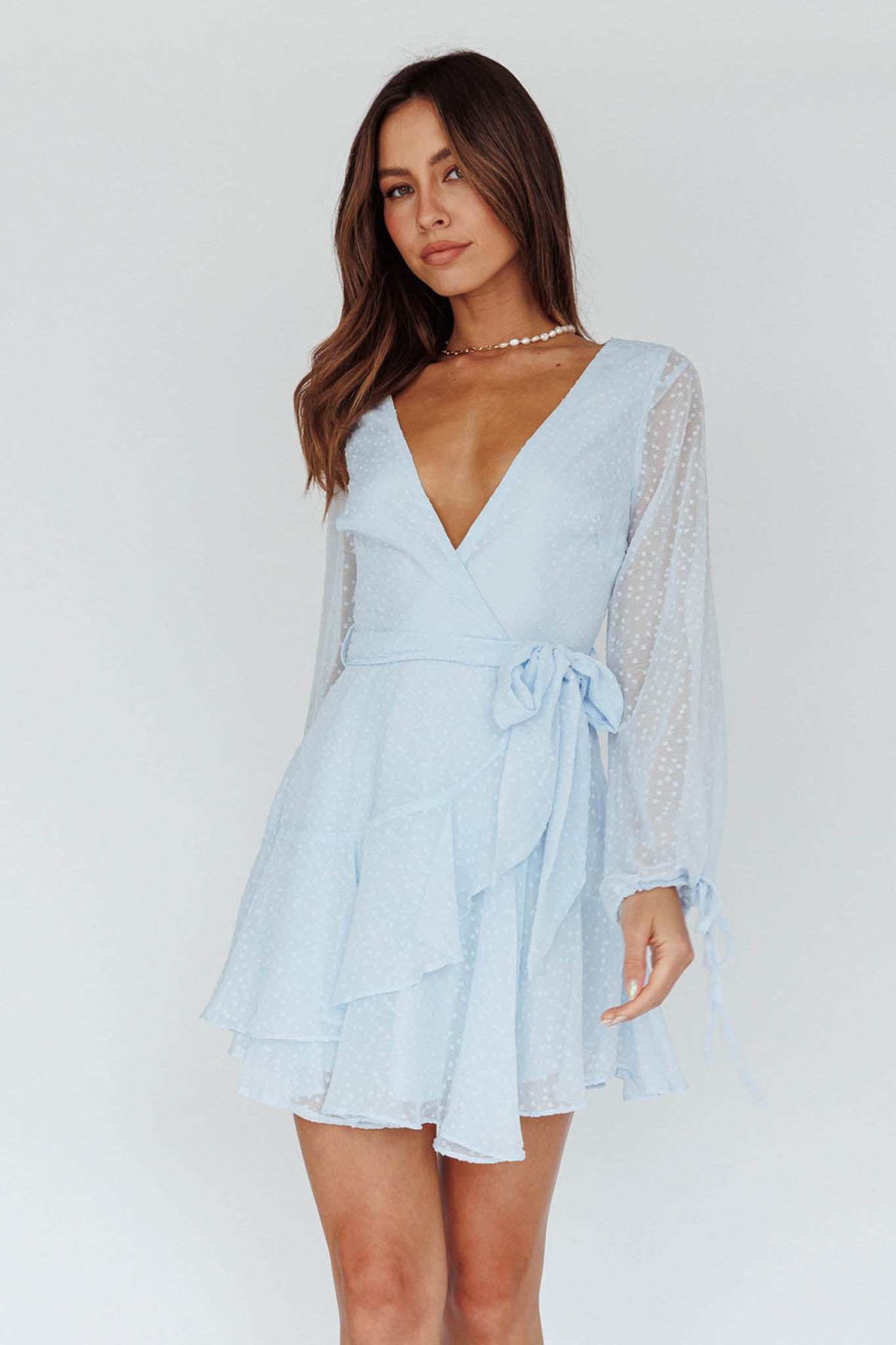 Sheri Hail Spot Chiffon Dress Blue by Selfie Leslie Australia