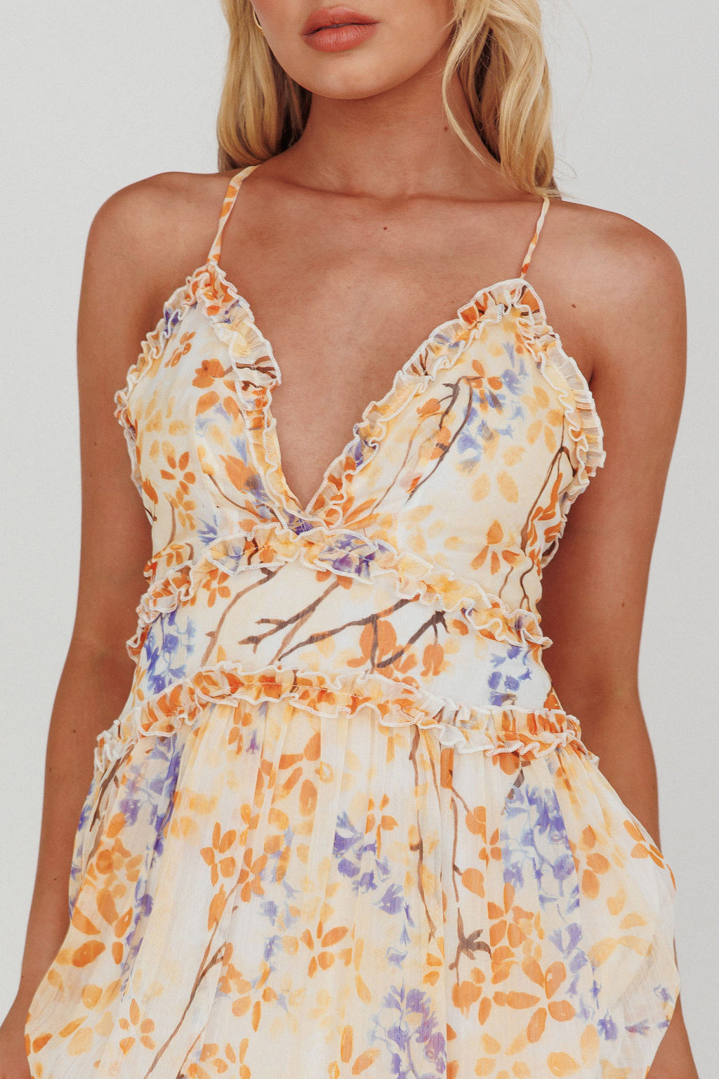Laney Low Back Cami Strap Midi Dress Floral Orange by Selfie Leslie Australia